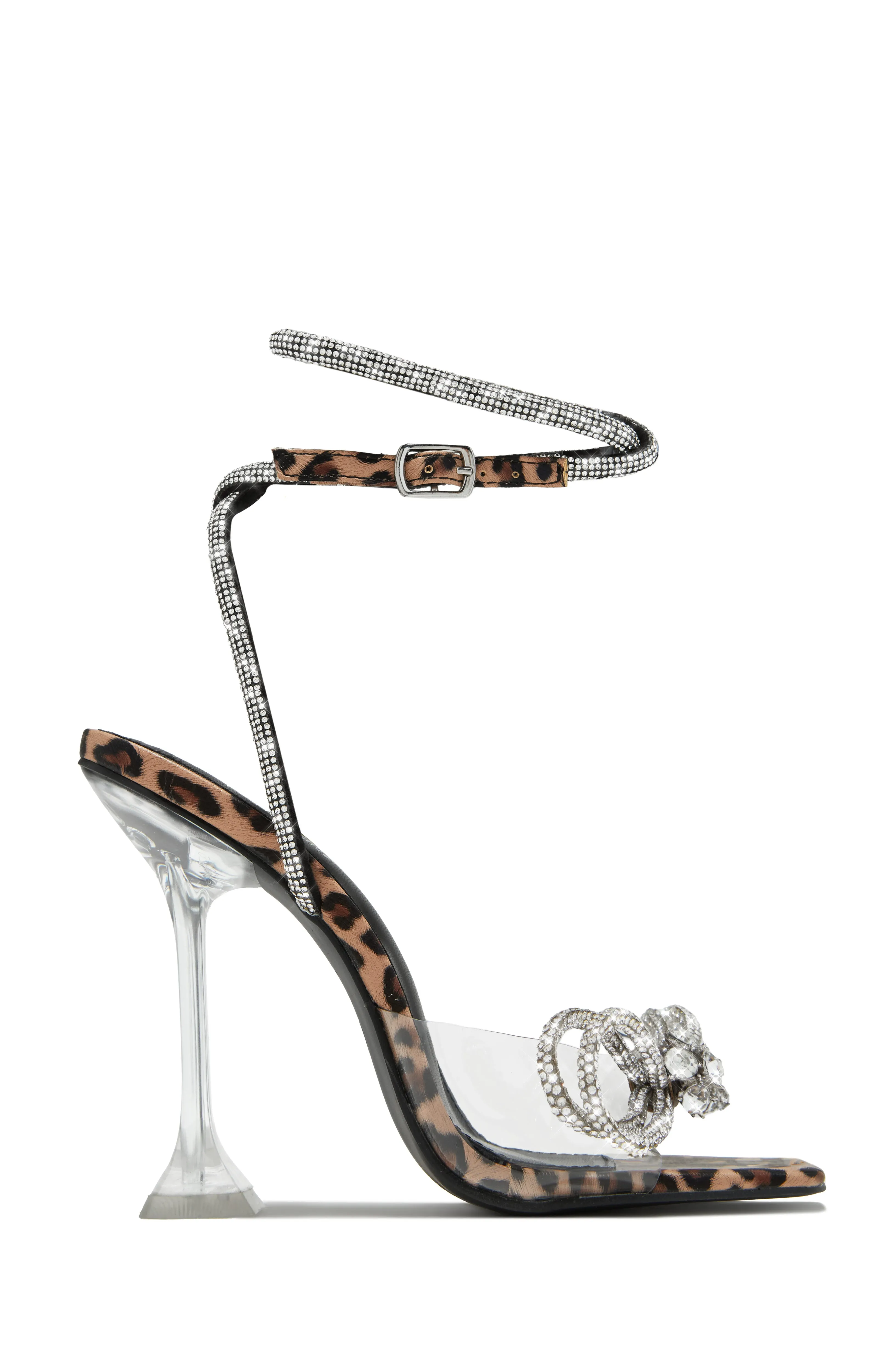 Amaria Embellished Bow Strap High Heels - Leopard