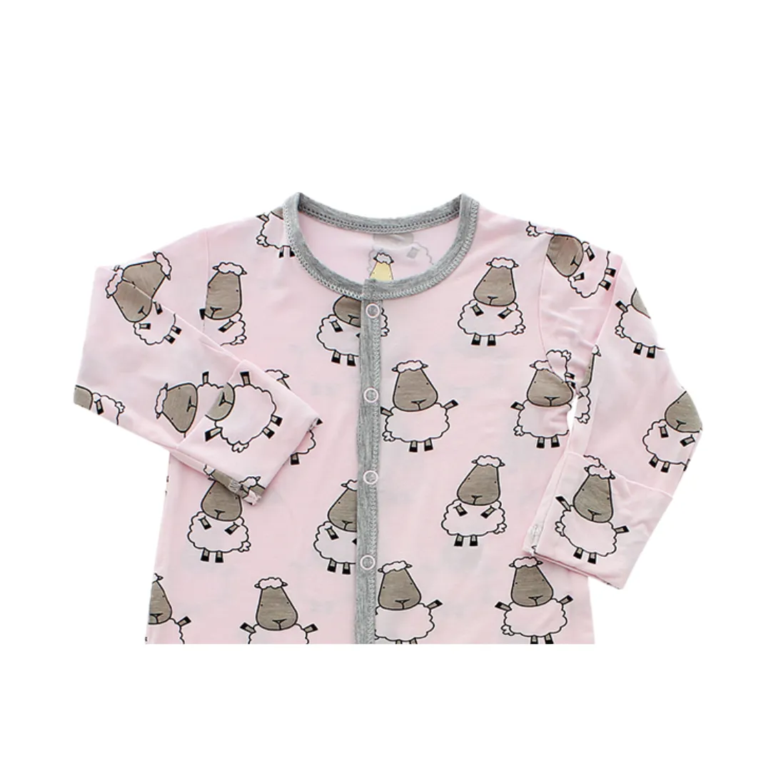 Baa Baa Sheepz Romper Snap Big Sheepz Pink With Grey Border - 6M