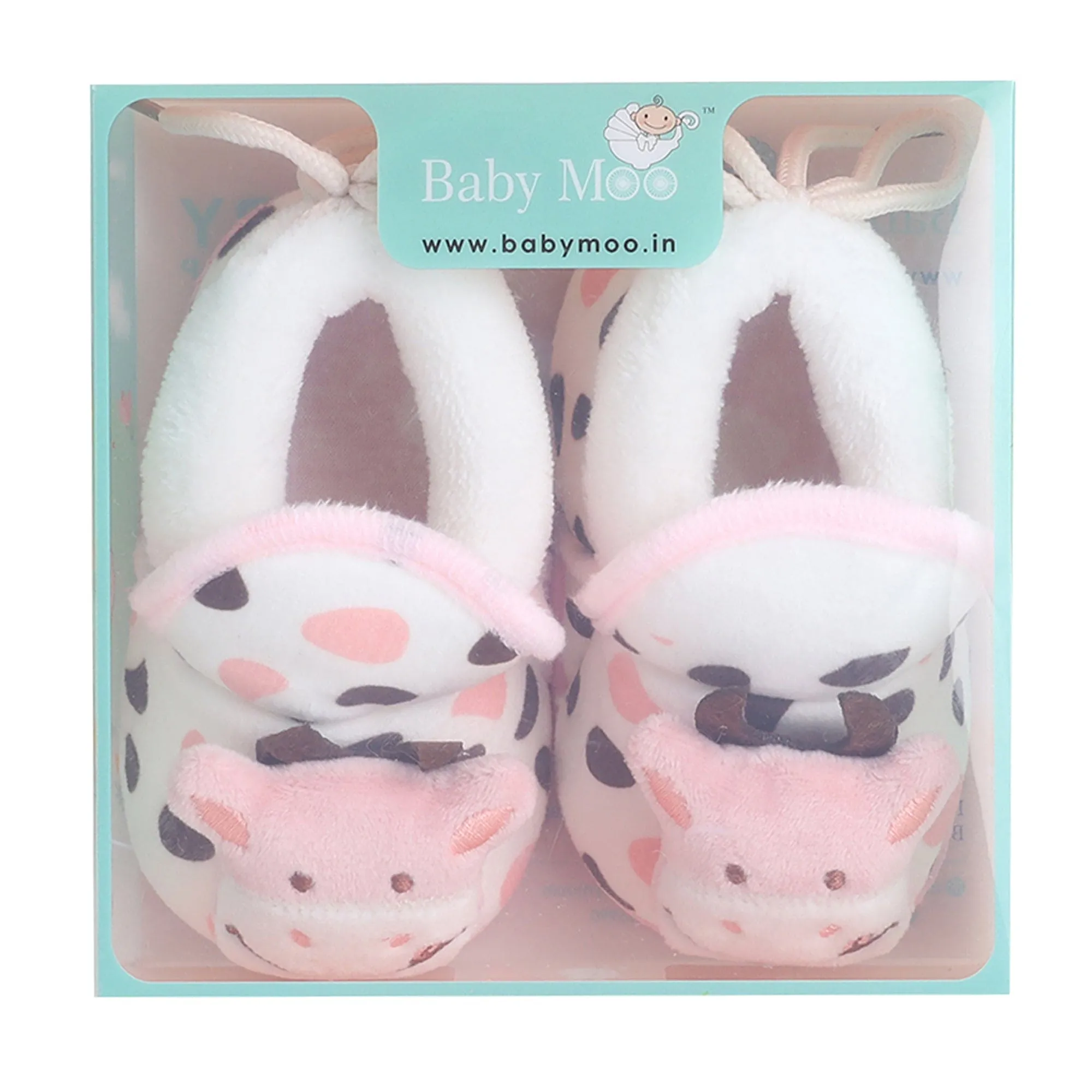 Baby Moo 3D Cow Abstract Spots Soft Slip-On Anti-Skid Plush Warm Booties - Pink