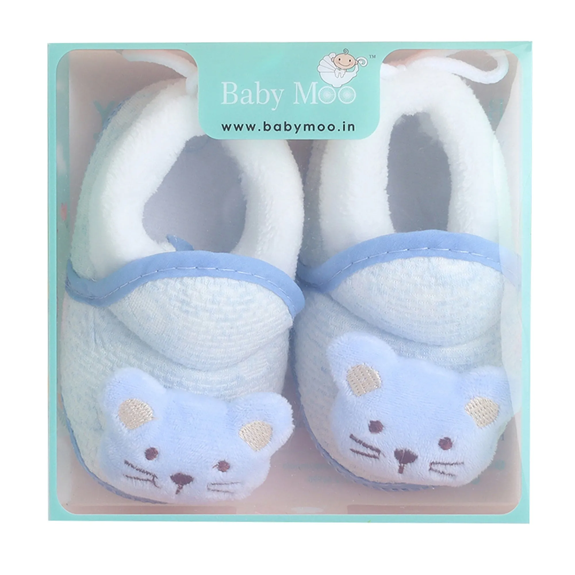 Baby Moo 3D Cute Kitty Soft Slip-On Anti-Skid Plush Warm Booties - Blue