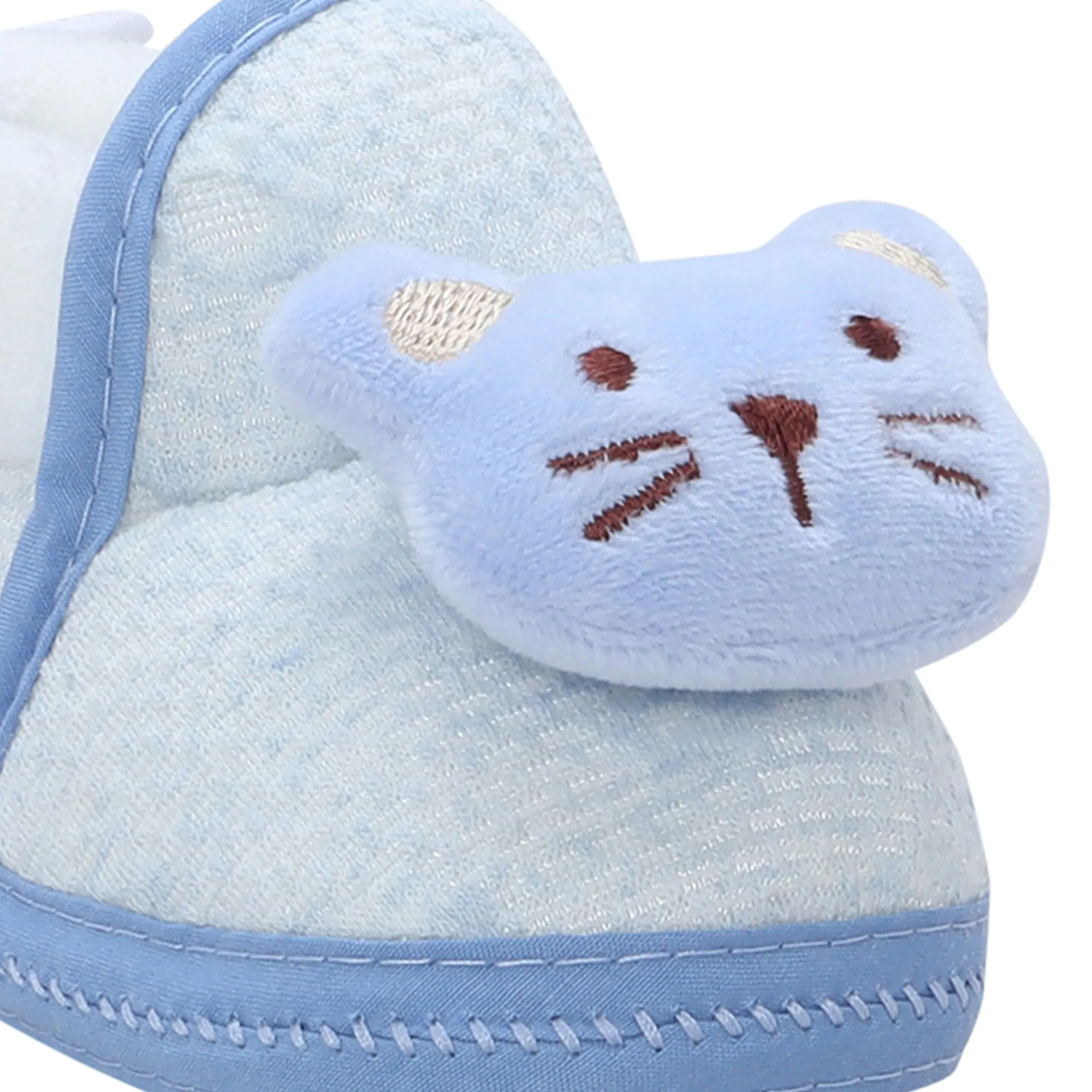 Baby Moo 3D Cute Kitty Soft Slip-On Anti-Skid Plush Warm Booties - Blue