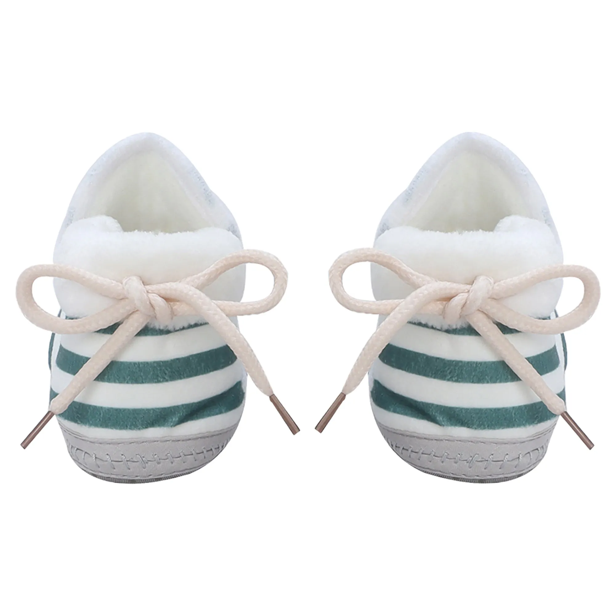 Baby Moo 3D Dino Striped Soft Slip-On Anti-Skid Plush Warm Booties - Green