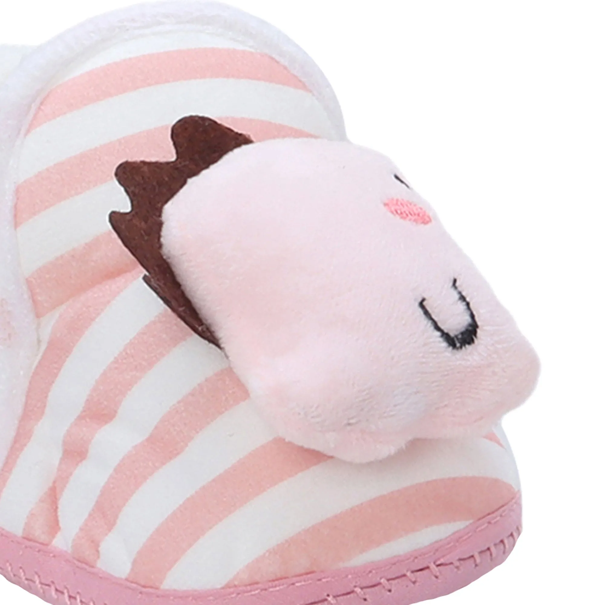 Baby Moo 3D Dino Striped Soft Slip-On Anti-Skid Plush Warm Booties - Peach