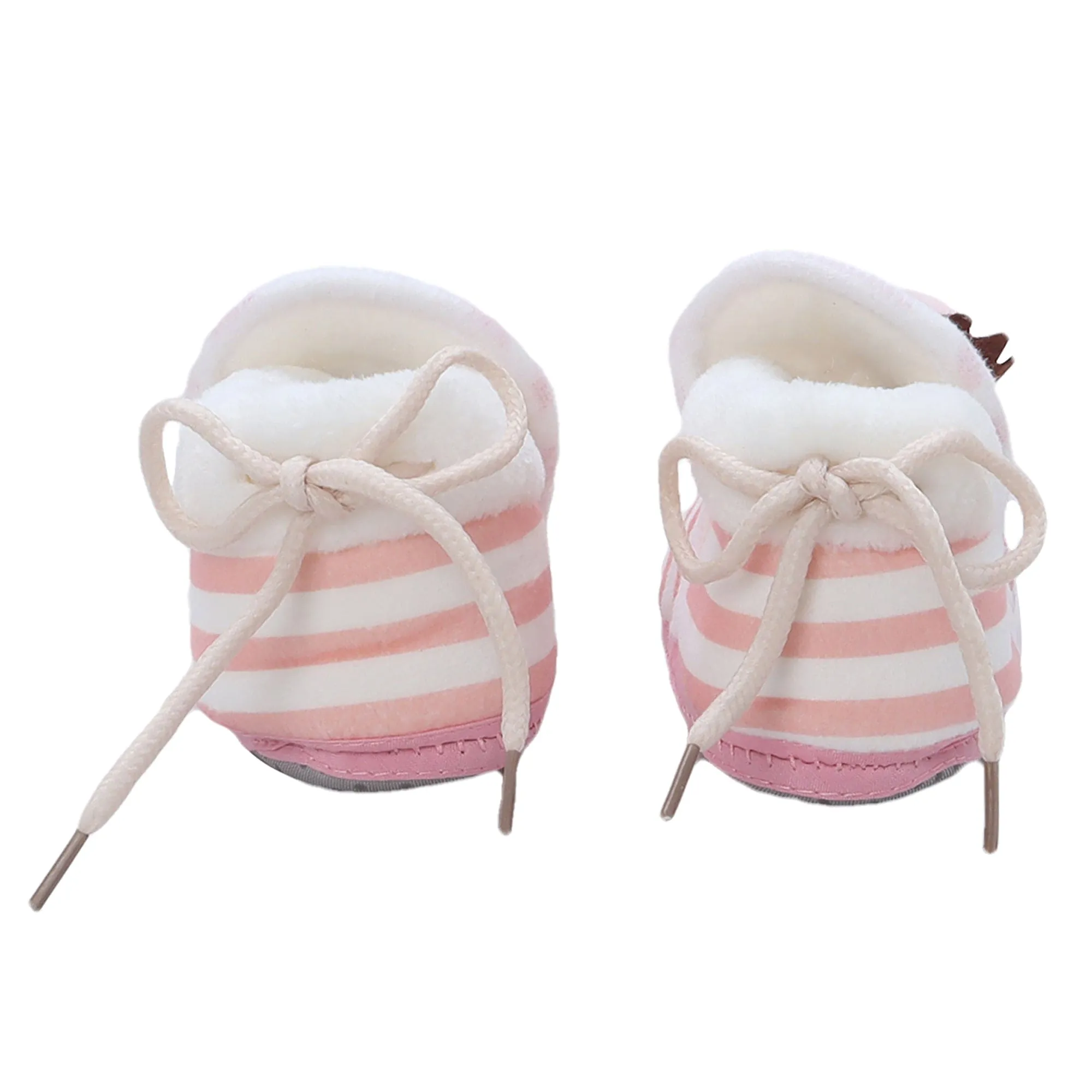 Baby Moo 3D Dino Striped Soft Slip-On Anti-Skid Plush Warm Booties - Peach