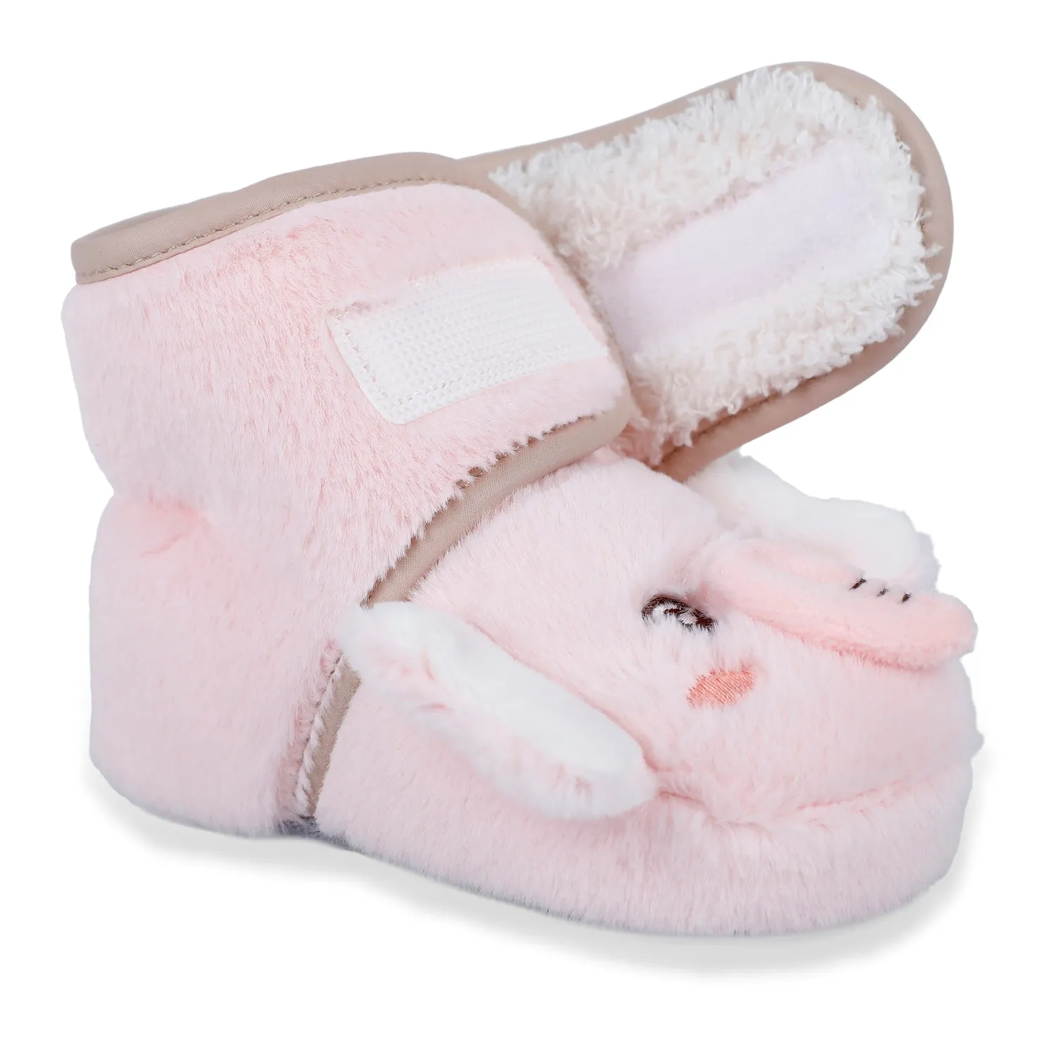 Baby Moo 3D Elephant Cozy Soft Velcro Furry Booties - Pink