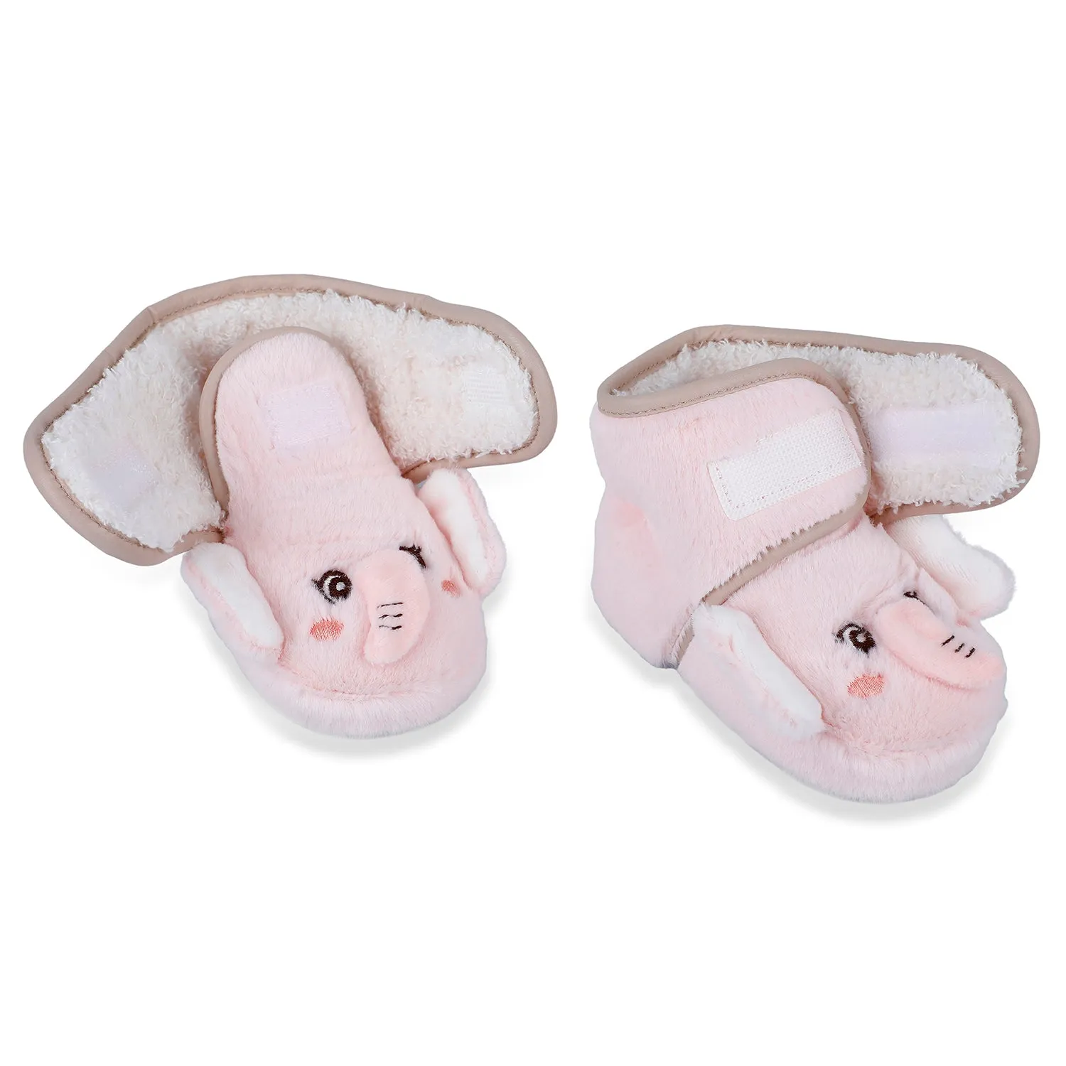 Baby Moo 3D Elephant Cozy Soft Velcro Furry Booties - Pink