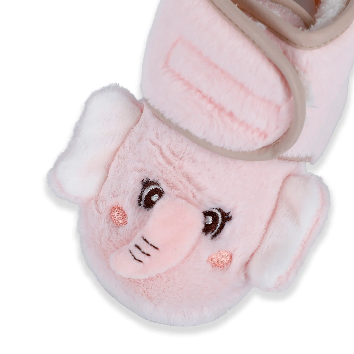 Baby Moo 3D Elephant Cozy Soft Velcro Furry Booties - Pink