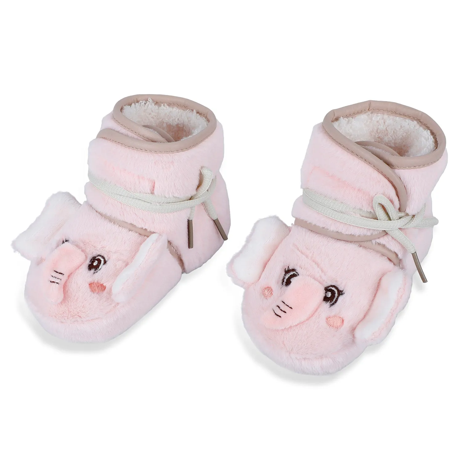 Baby Moo 3D Elephant Cozy Soft Velcro Furry Booties - Pink