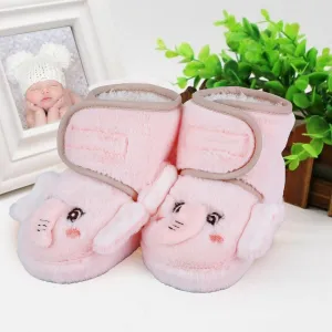 Baby Moo 3D Elephant Cozy Soft Velcro Furry Booties - Pink