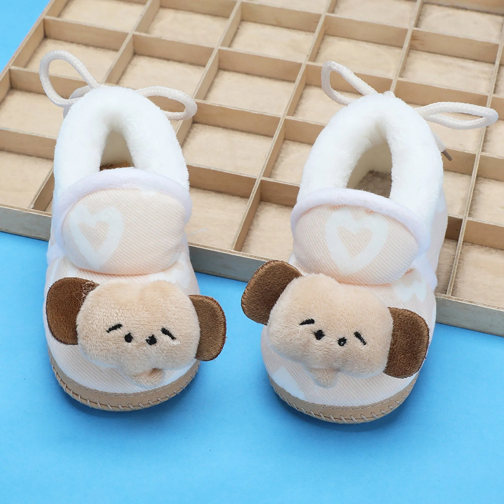 Baby Moo 3D Elephant Soft Slip-On Anti-Skid Plush Warm Booties - Beige