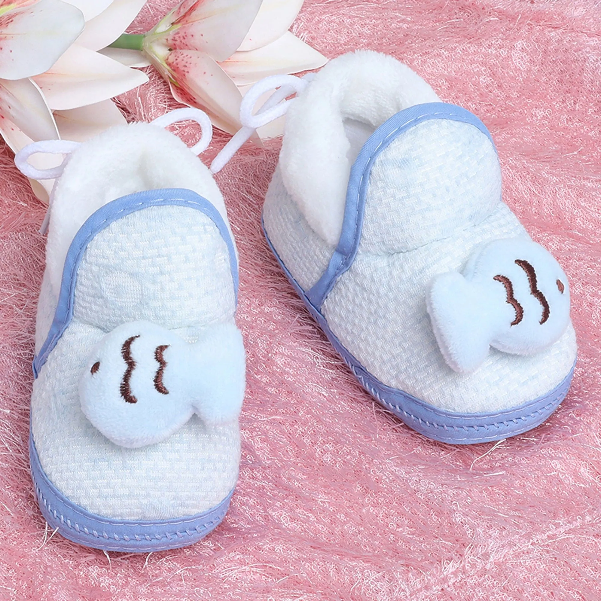 Baby Moo 3D Fish Soft Slip-On Anti-Skid Plush Warm Booties - Blue