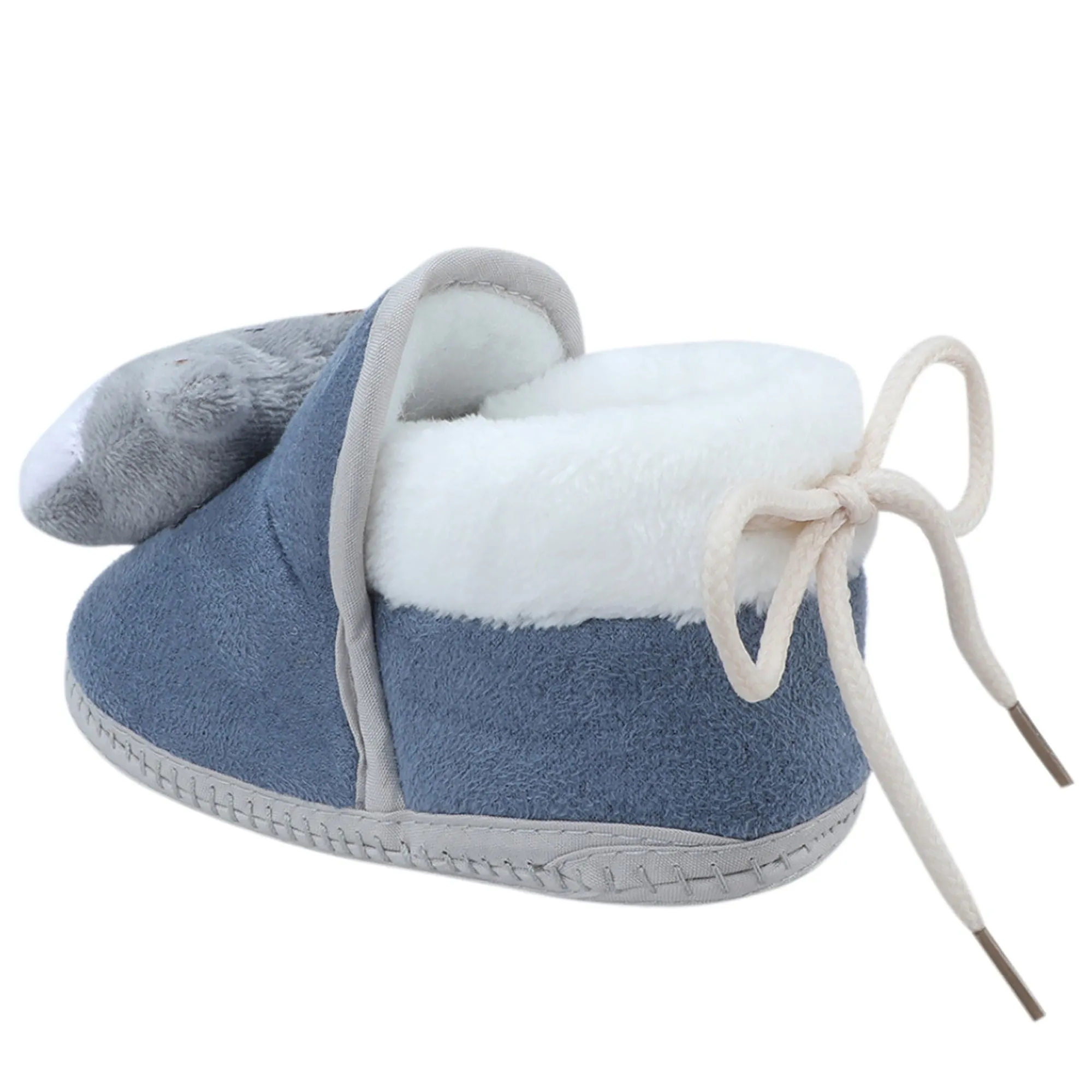 Baby Moo 3D Hippo Soft Slip-On Anti-Skid Plush Warm Booties - Blue