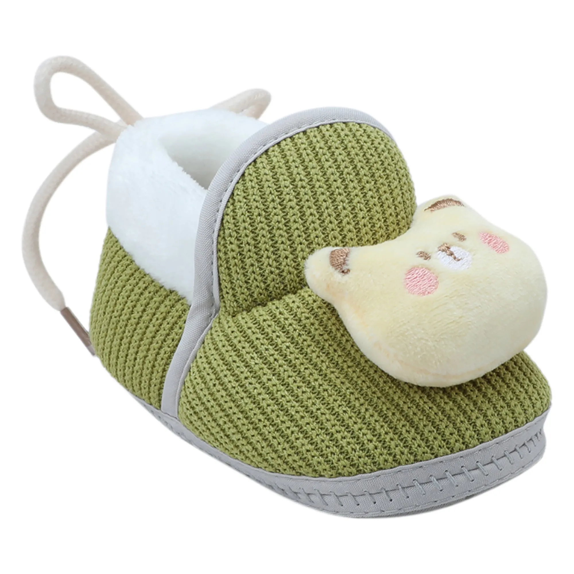 Baby Moo 3D Kitty Ribbed Soft Slip-On Anti-Skid Plush Warm Booties - Green