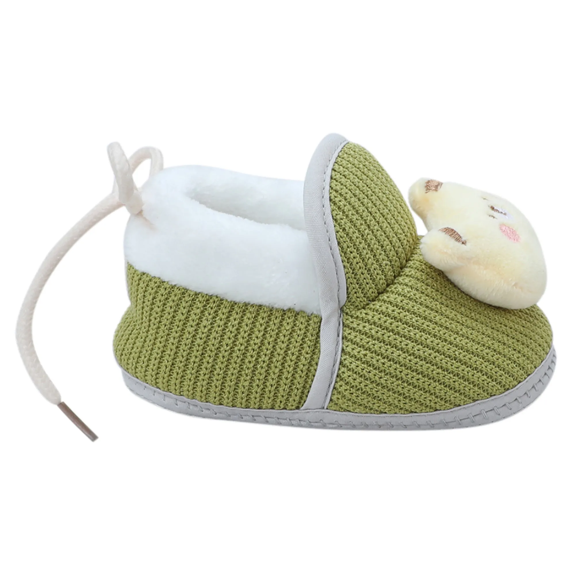 Baby Moo 3D Kitty Ribbed Soft Slip-On Anti-Skid Plush Warm Booties - Green