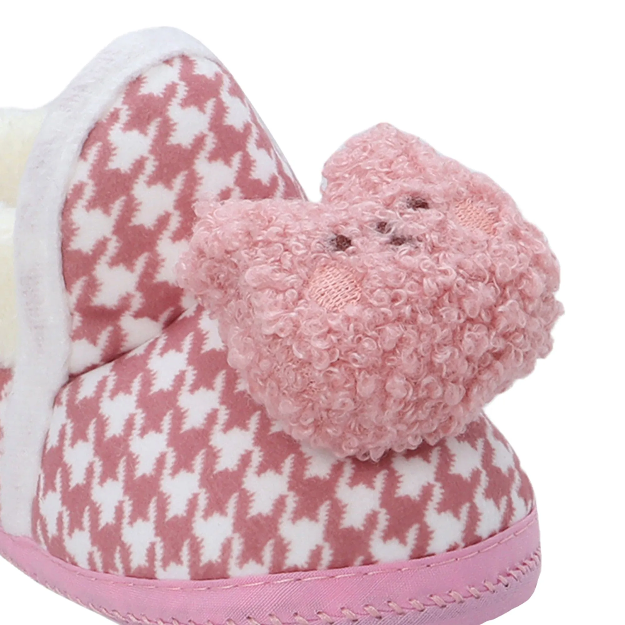 Baby Moo 3D Poodle Dog Houndstooth Soft Slip-On Anti-Skid Plush Warm Booties - Brown