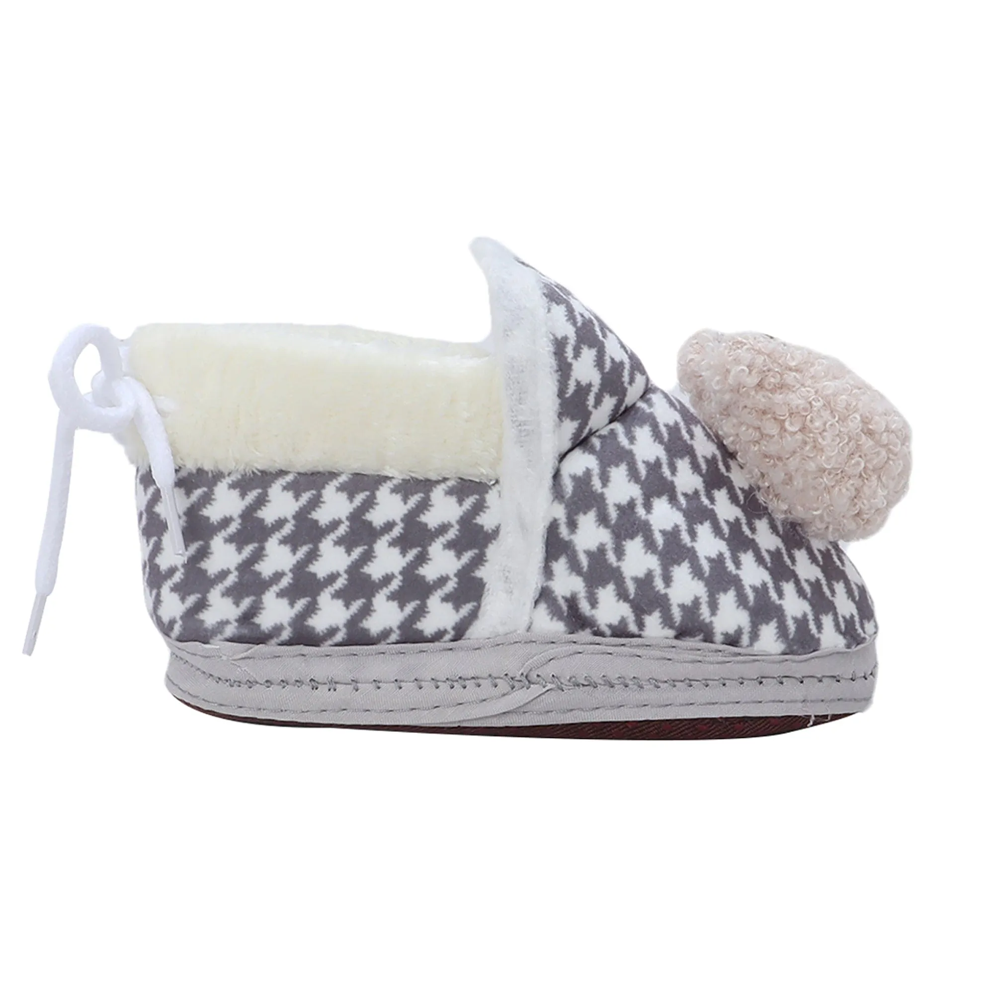 Baby Moo 3D Poodle Dog Houndstooth Soft Slip-On Anti-Skid Plush Warm Booties - Grey