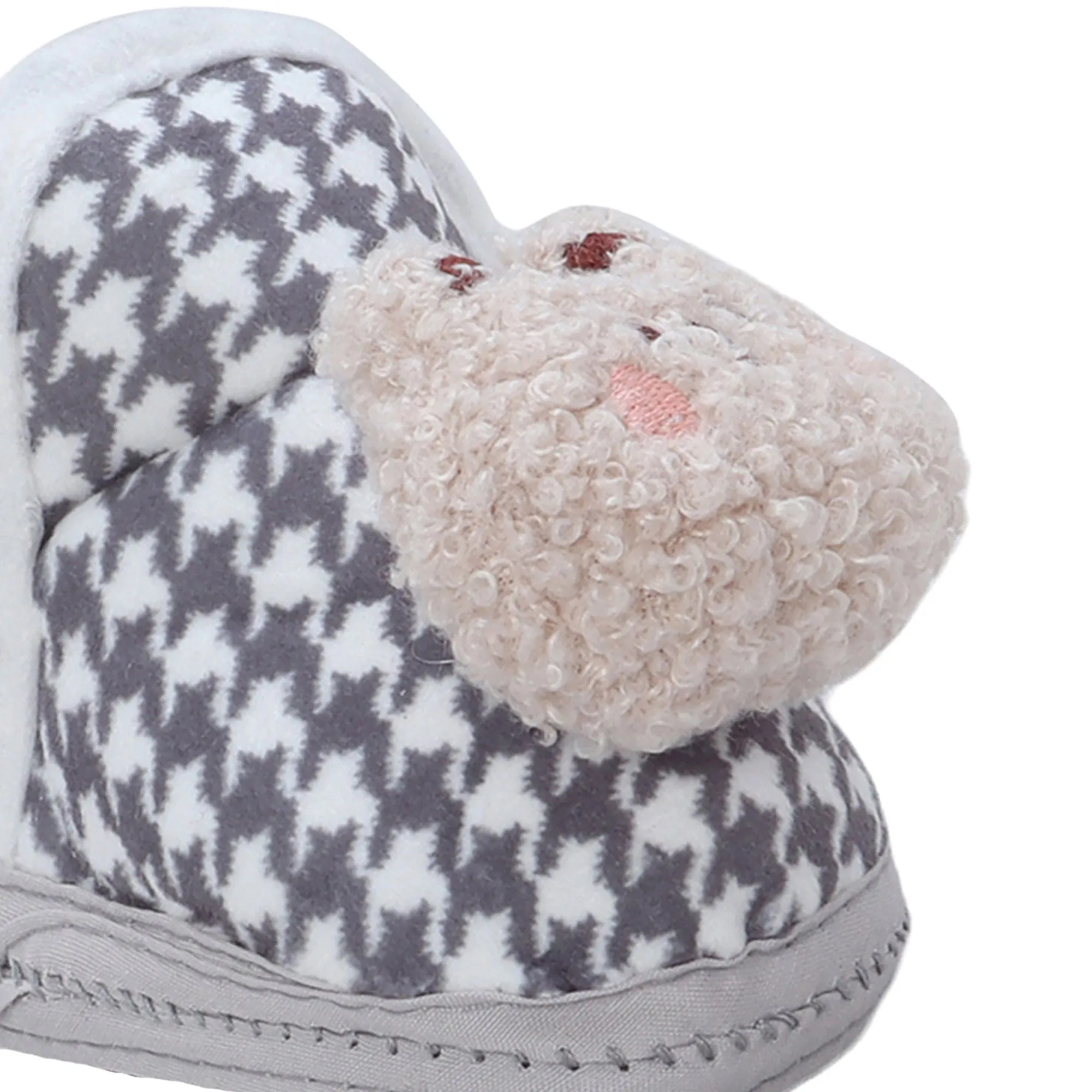 Baby Moo 3D Poodle Dog Houndstooth Soft Slip-On Anti-Skid Plush Warm Booties - Grey