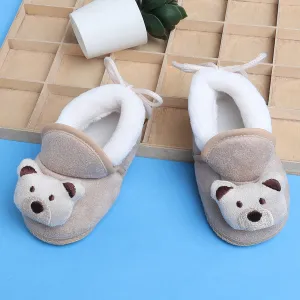 Baby Moo 3D Teddy Soft Slip-On Anti-Skid Plush Warm Booties - Beige