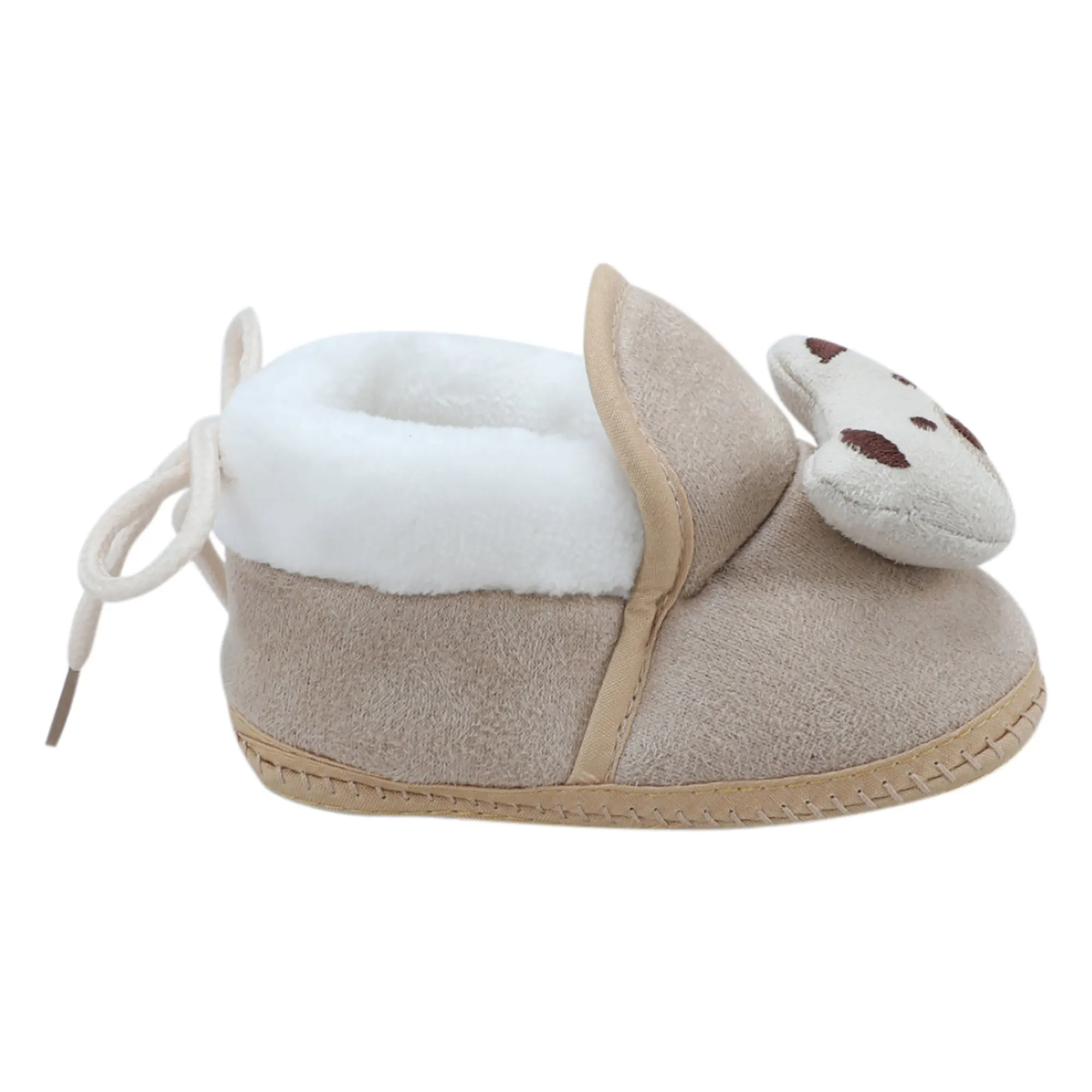 Baby Moo 3D Teddy Soft Slip-On Anti-Skid Plush Warm Booties - Beige