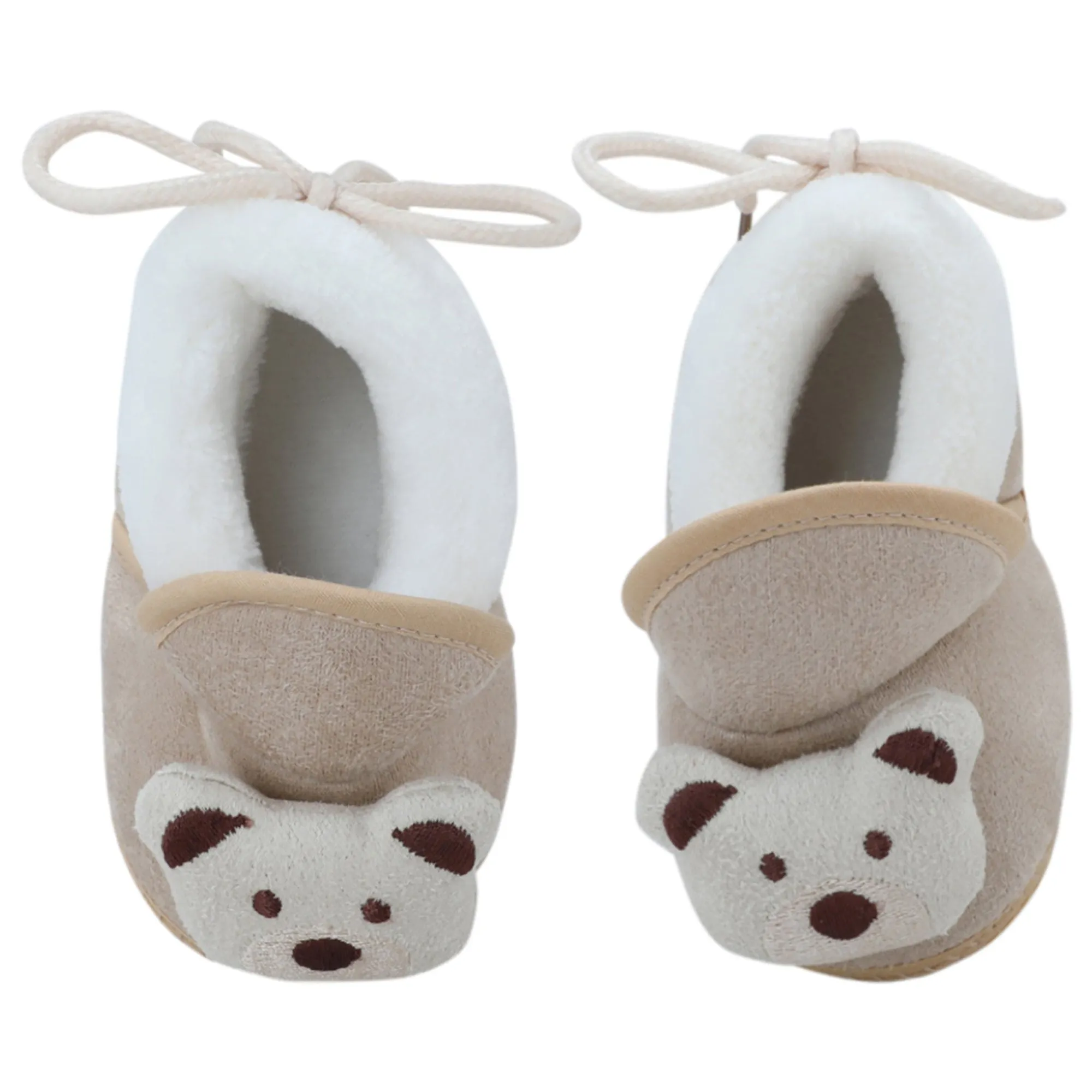 Baby Moo 3D Teddy Soft Slip-On Anti-Skid Plush Warm Booties - Beige