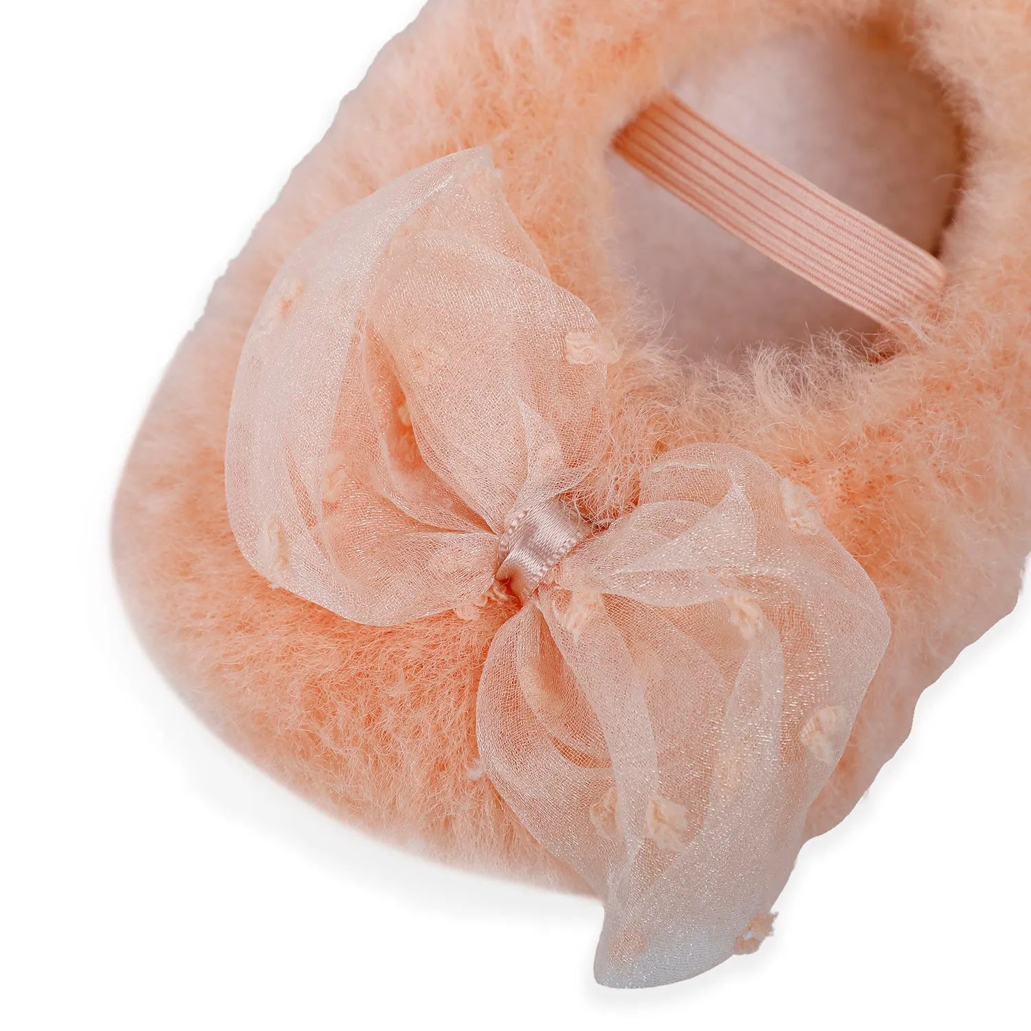 Baby Moo Bow Applique Warm Furry Booties - Peach