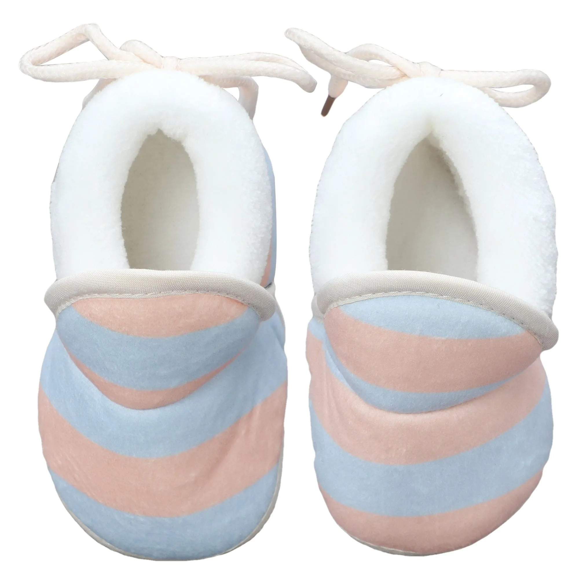 Baby Moo Broad Stripes Soft Slip-On Anti-Skid Plush Warm Booties - Peach