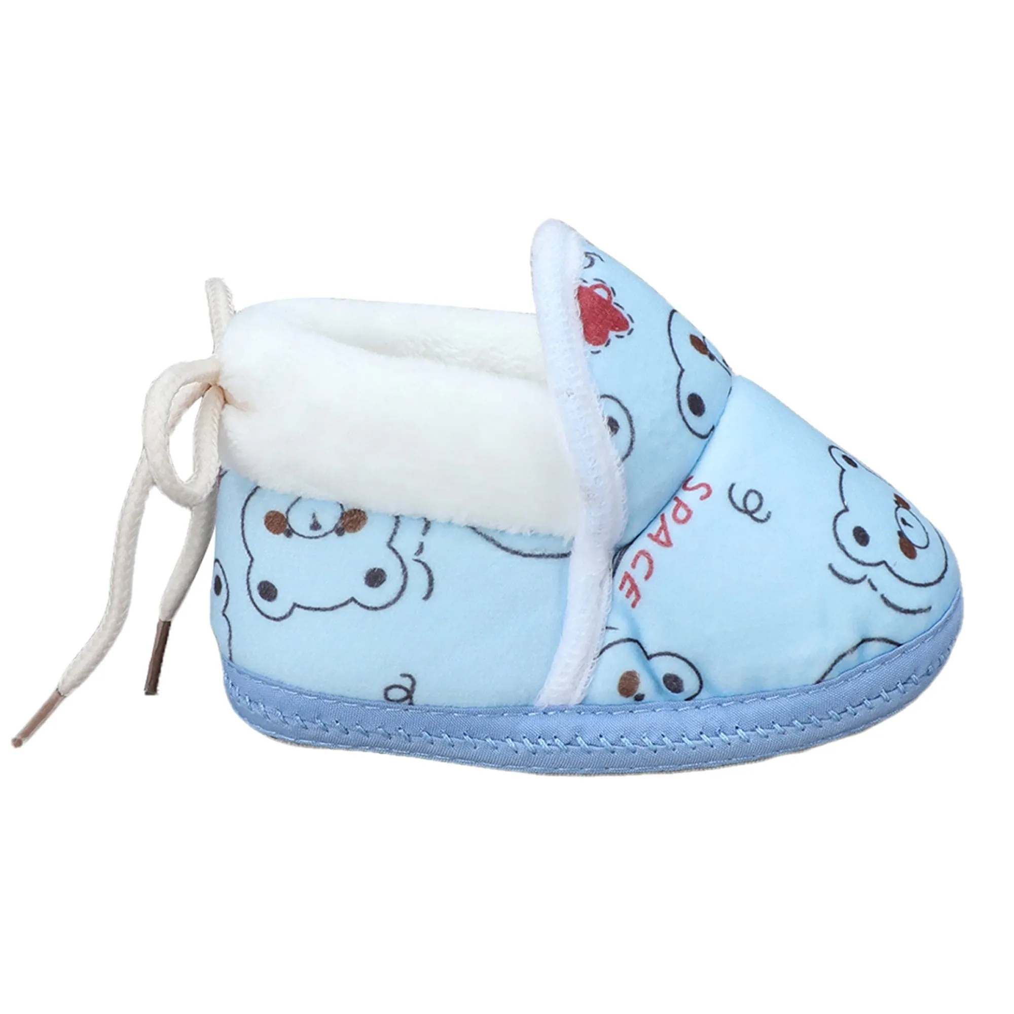 Baby Moo Panda Face Printed Soft Slip-On Anti-Skid Plush Warm Booties - Blue