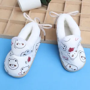 Baby Moo Panda Face Printed Soft Slip-On Anti-Skid Plush Warm Booties - White