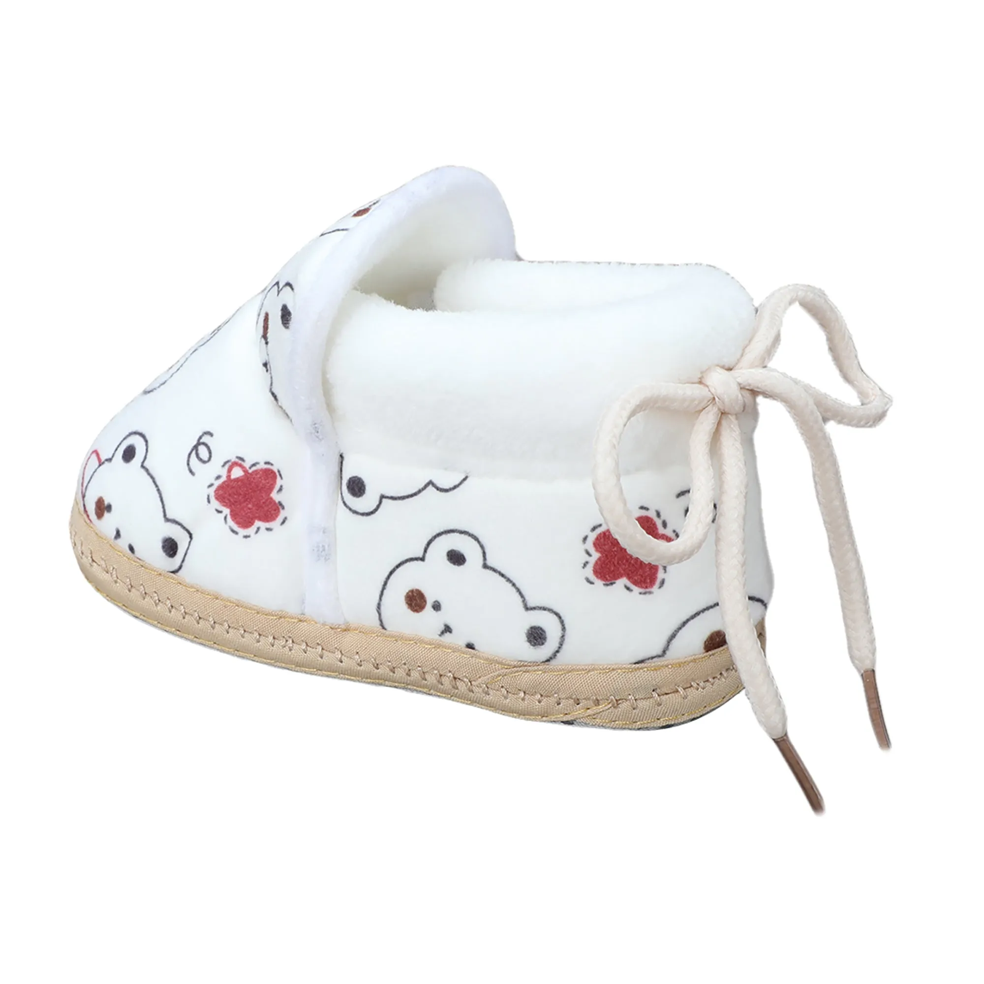 Baby Moo Panda Face Printed Soft Slip-On Anti-Skid Plush Warm Booties - White