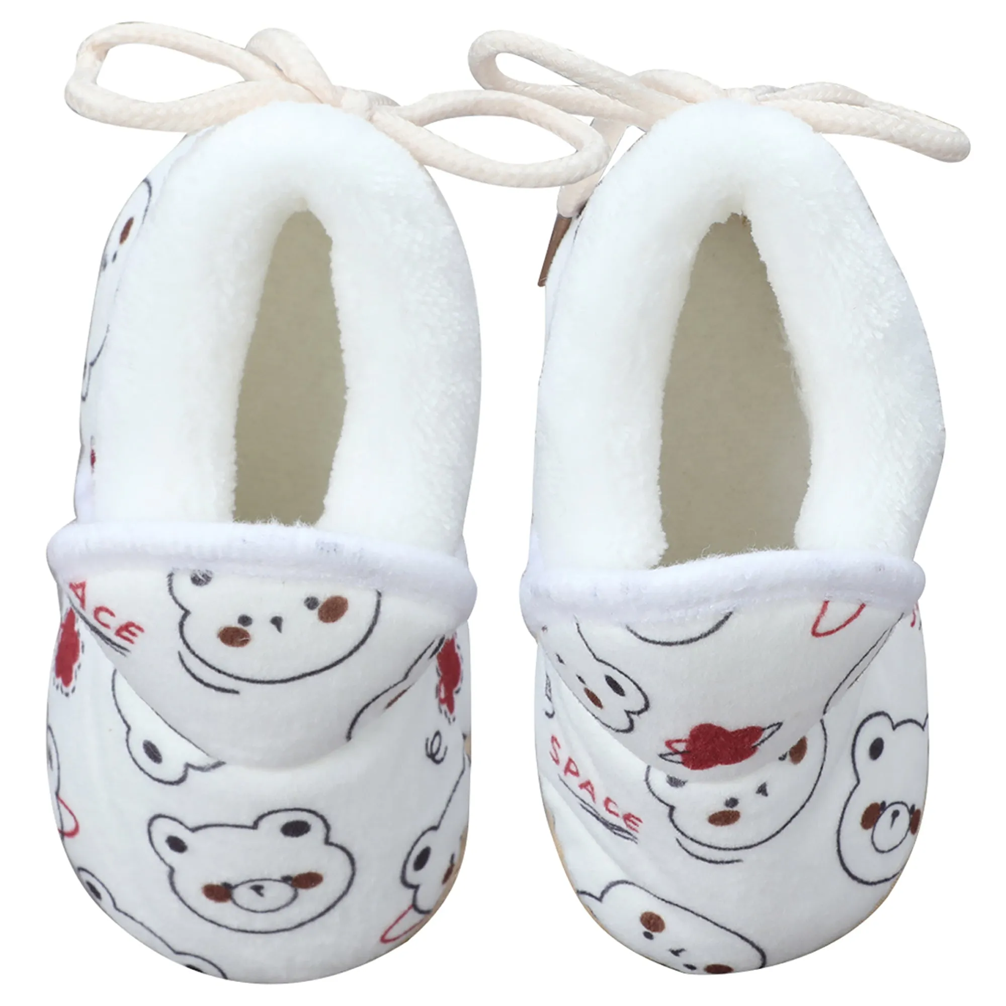 Baby Moo Panda Face Printed Soft Slip-On Anti-Skid Plush Warm Booties - White