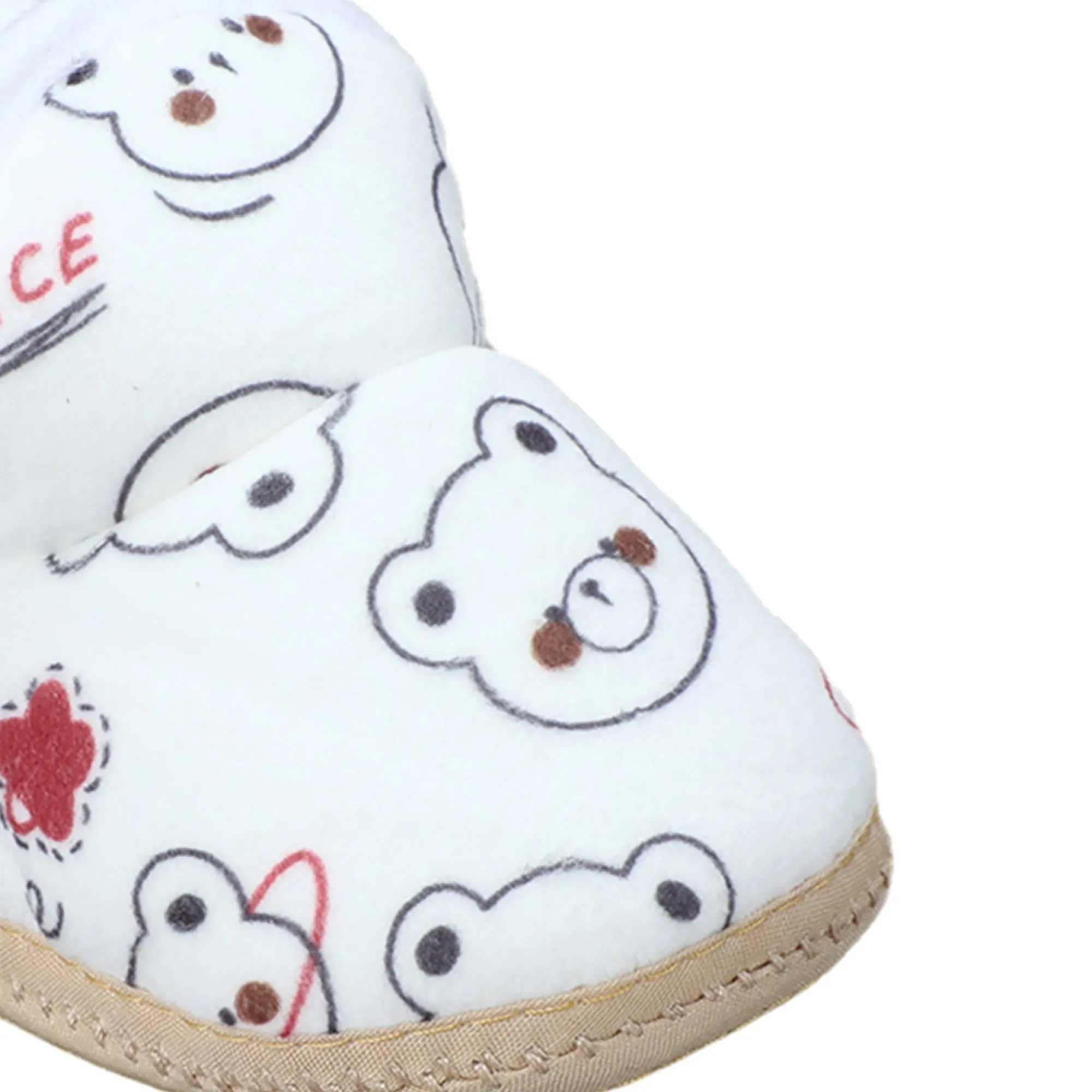 Baby Moo Panda Face Printed Soft Slip-On Anti-Skid Plush Warm Booties - White