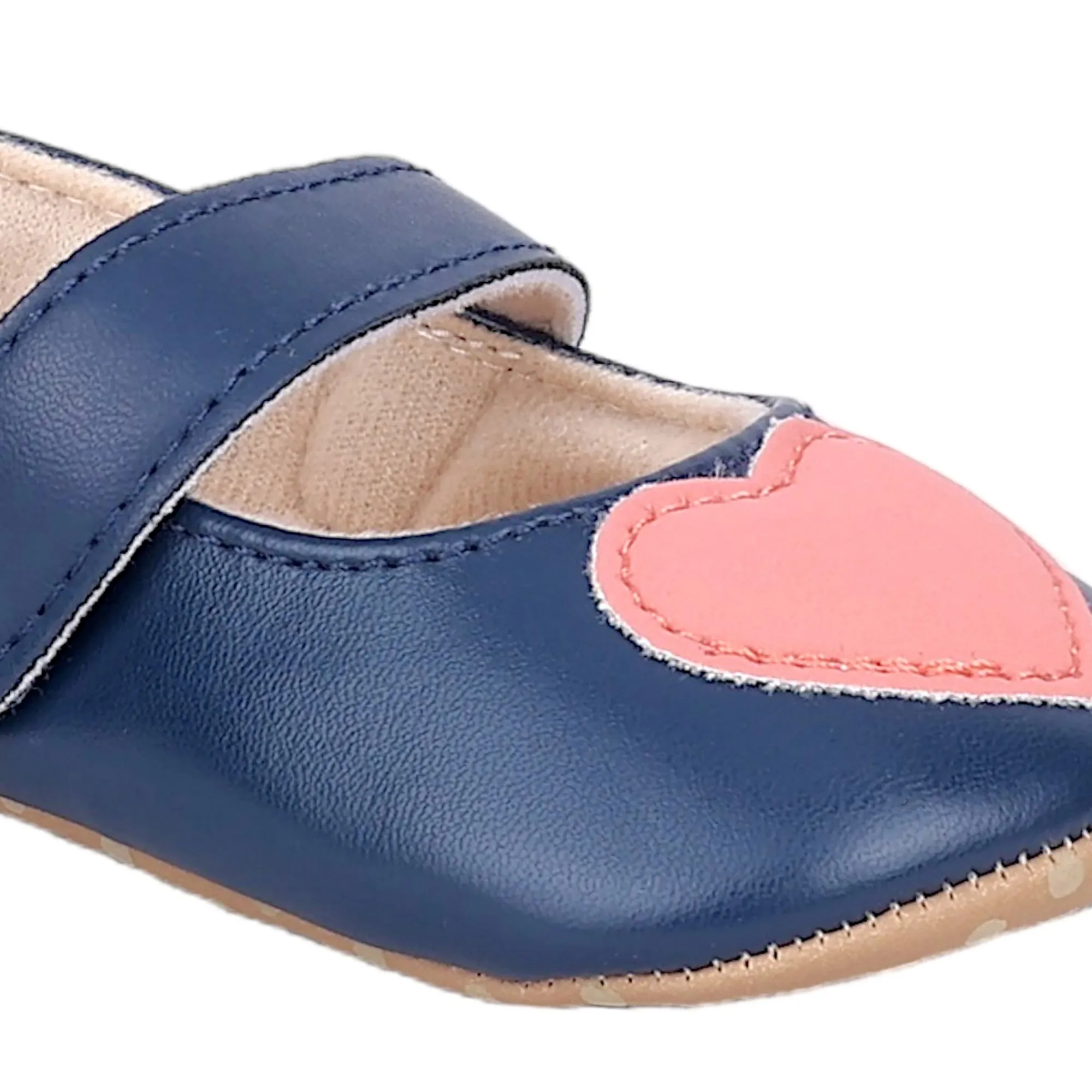 Baby Moo Sweet Heart Anti-Skid Elastic Strap Ballerina Booties - Navy Blue, Peach