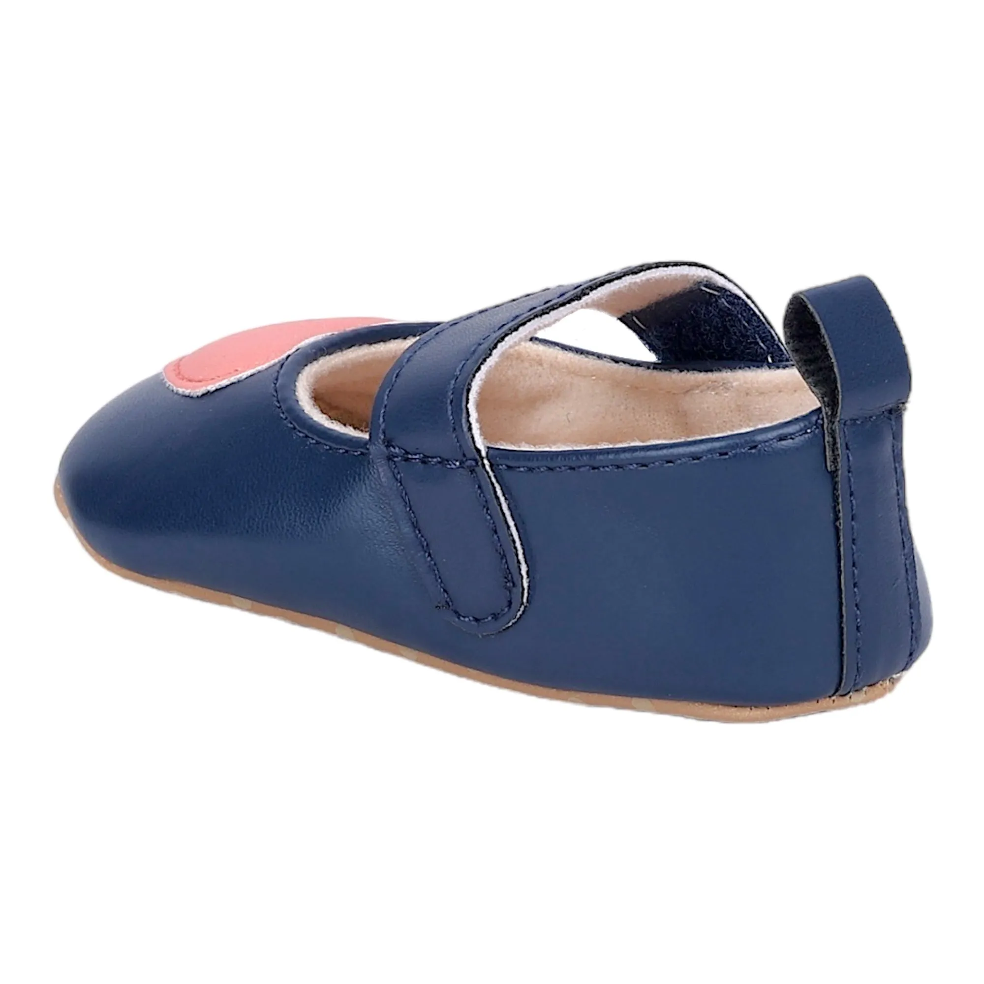 Baby Moo Sweet Heart Anti-Skid Elastic Strap Ballerina Booties - Navy Blue, Peach