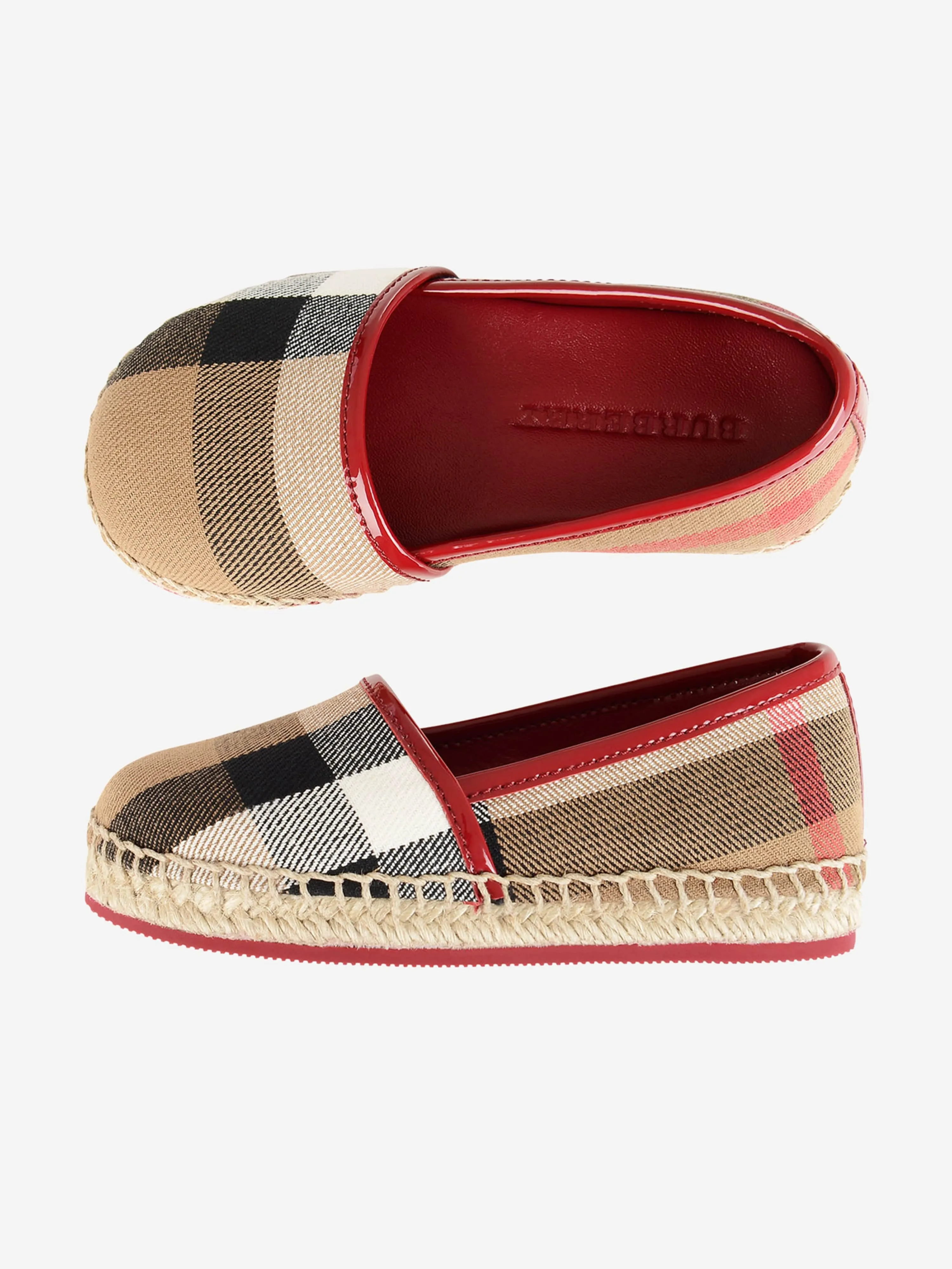 Burberry Girls Red & Canvas Check Espadrilles