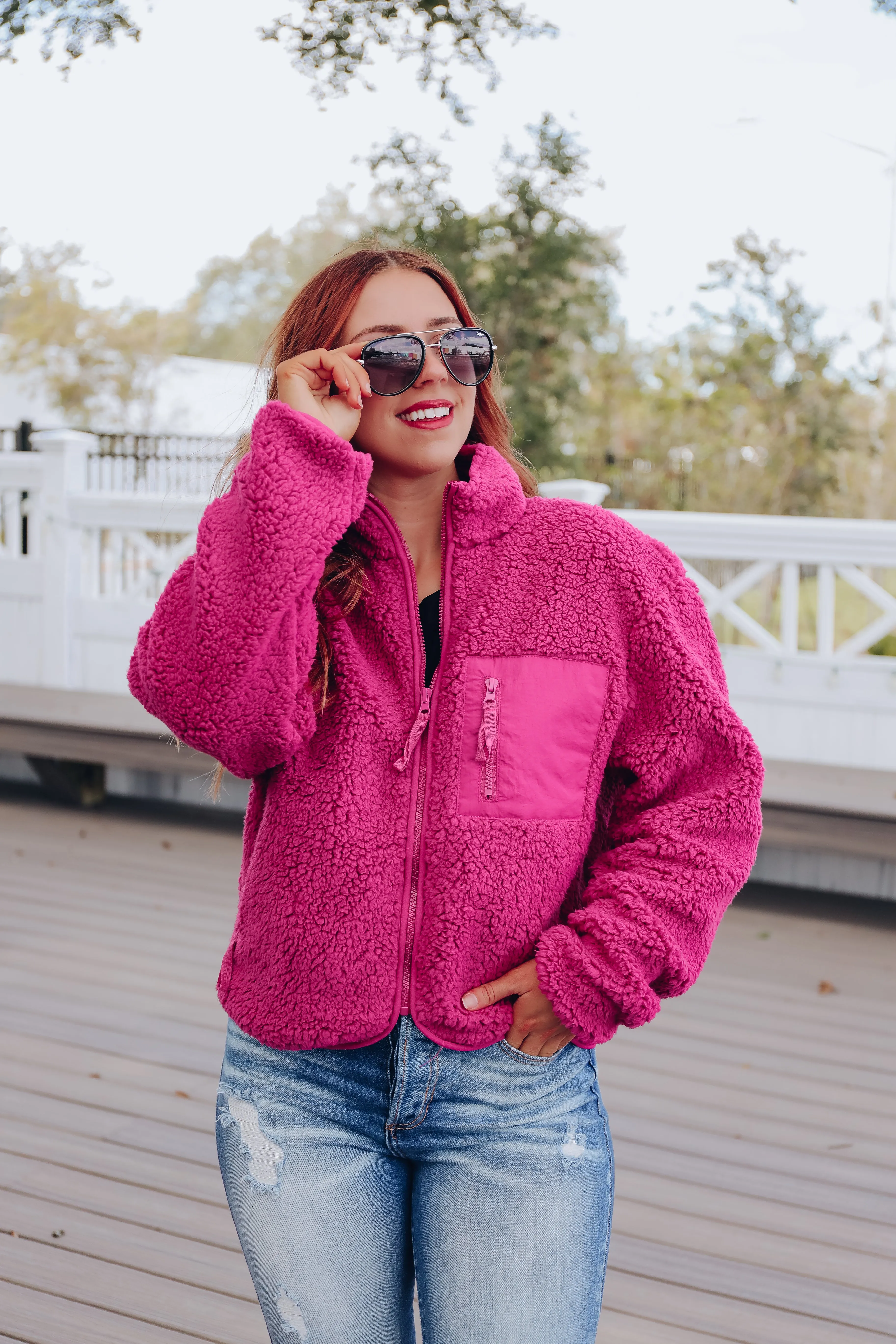 Carolina Cozy Sherpa Jacket - Berry