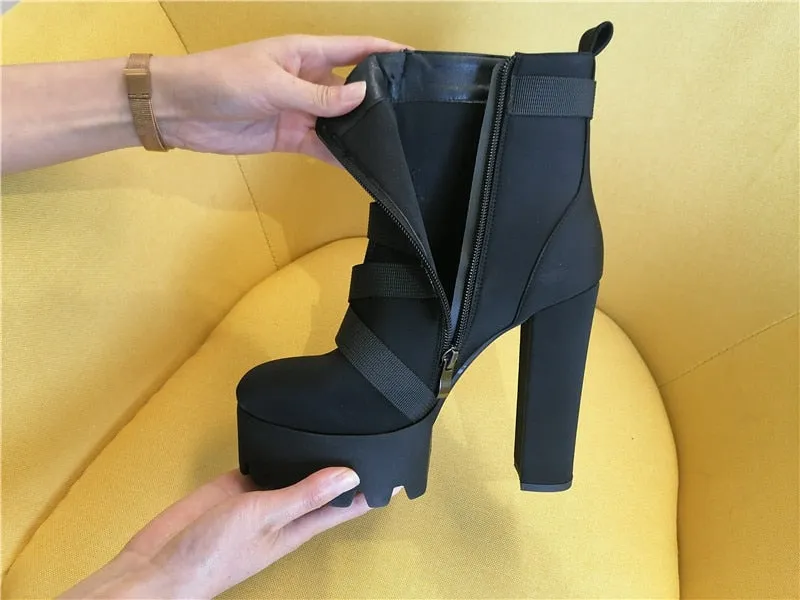 Chunky Thick Heels Ankle Boots