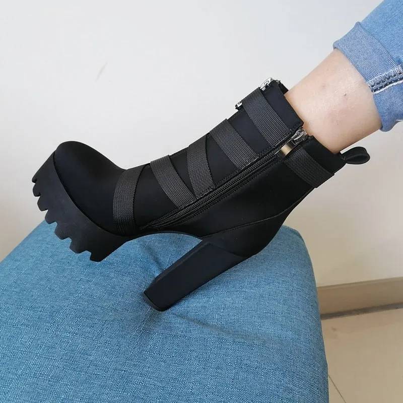 Chunky Thick Heels Ankle Boots