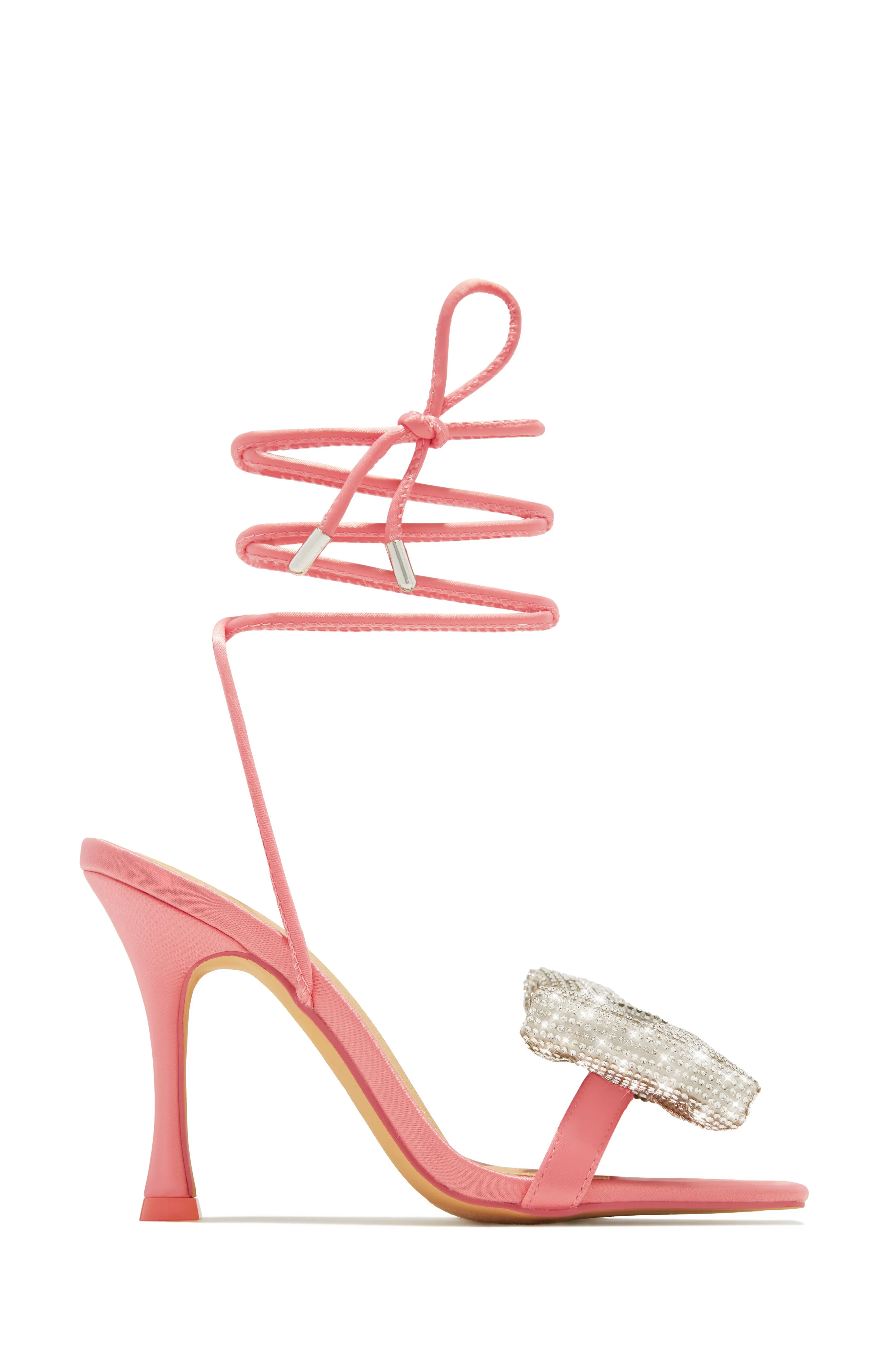 Ciela Lace Up Embellished Bow Heels - Pink