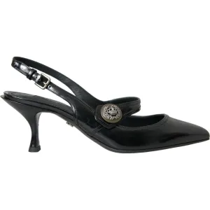 Dolce & Gabbana Black Leather Embellished Slingbacks Shoes