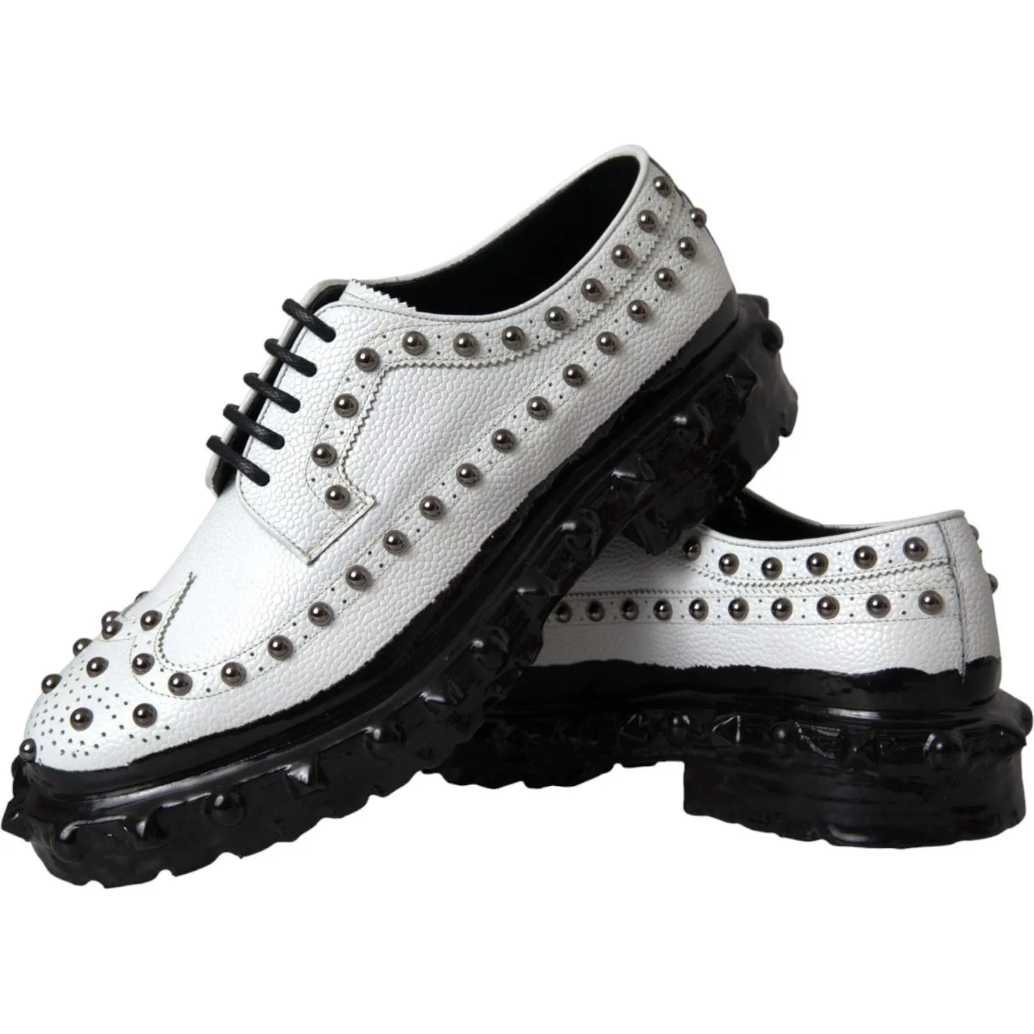 Dolce & Gabbana Black White Embellished Derby Formal Shoes