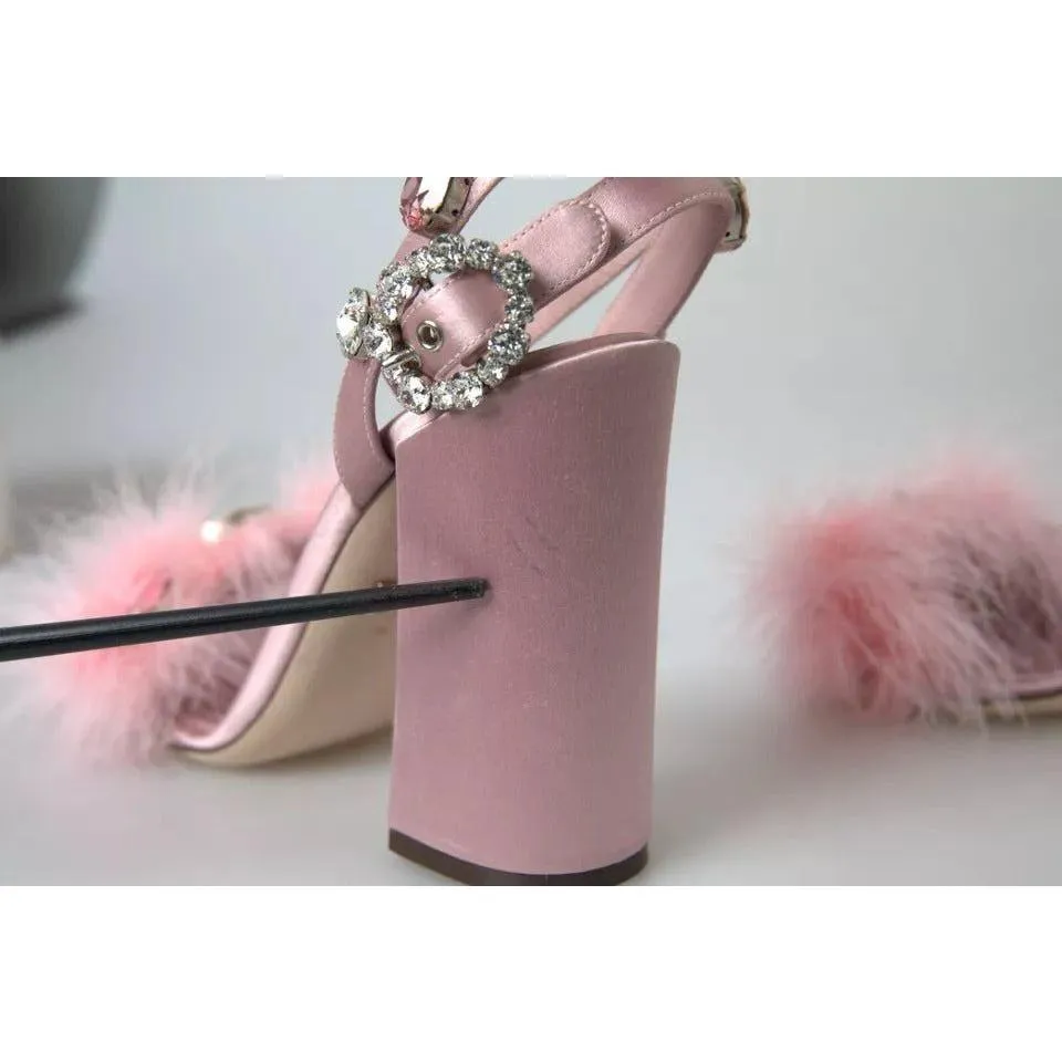 Dolce & Gabbana Pink Turkey Feather Embellished Sandals Shoes