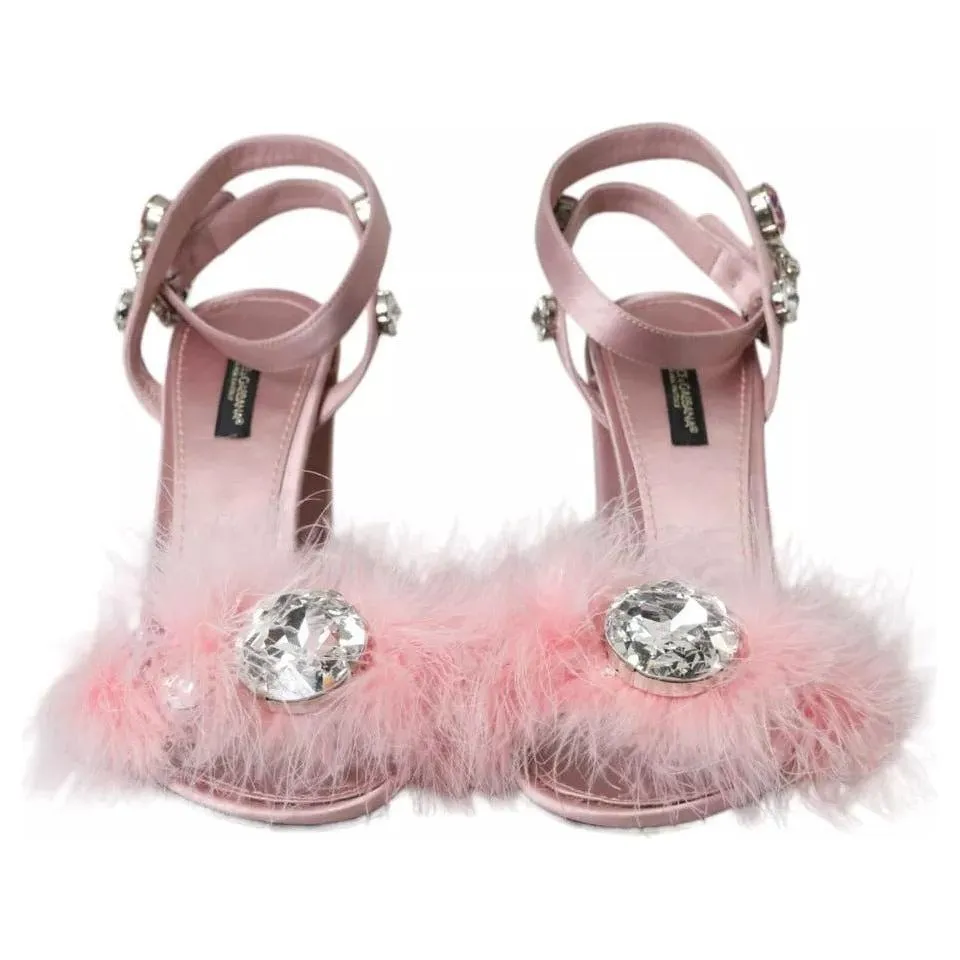 Dolce & Gabbana Pink Turkey Feather Embellished Sandals Shoes