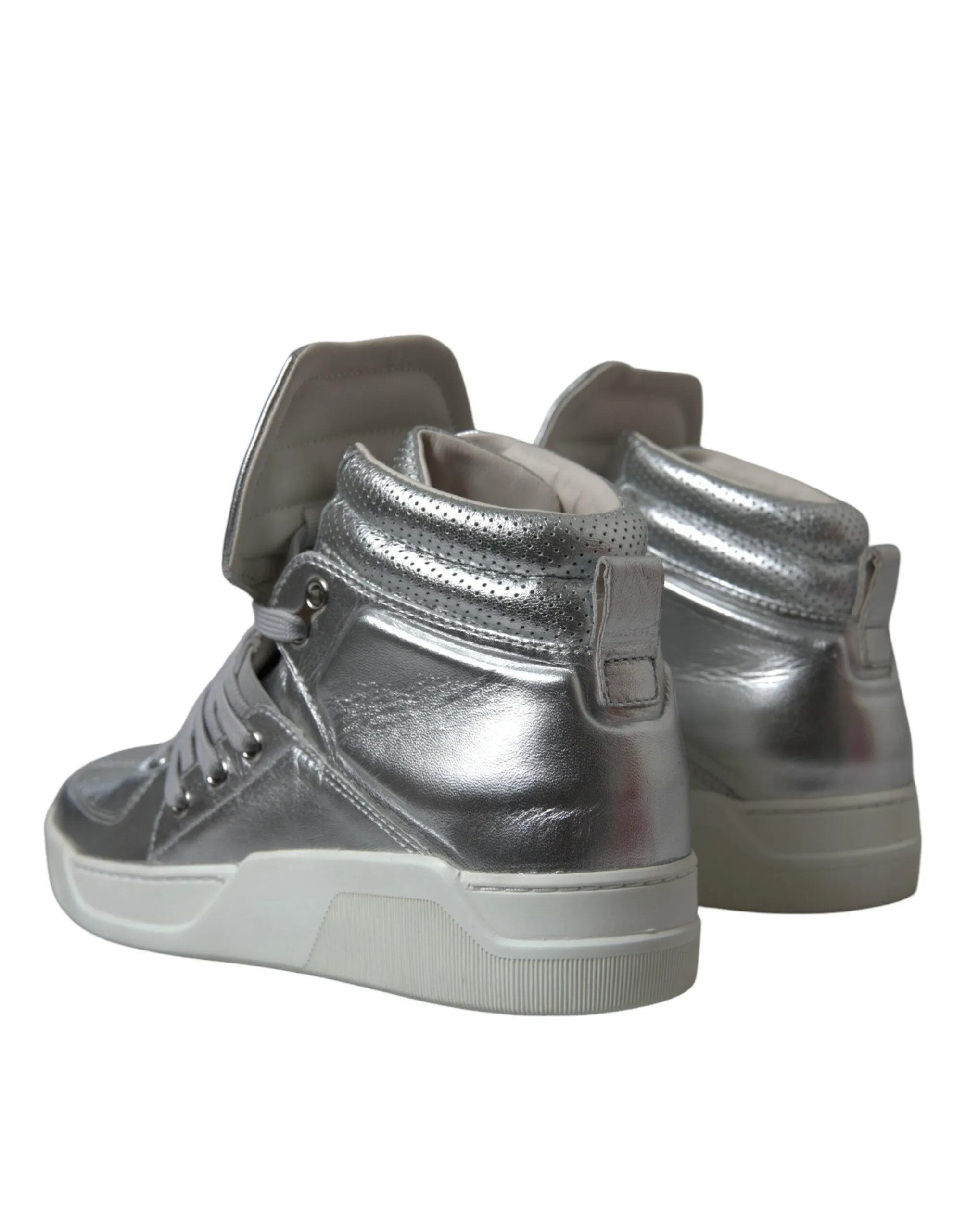 Dolce & Gabbana Silver Leather Benelux High Top Sneakers Shoes