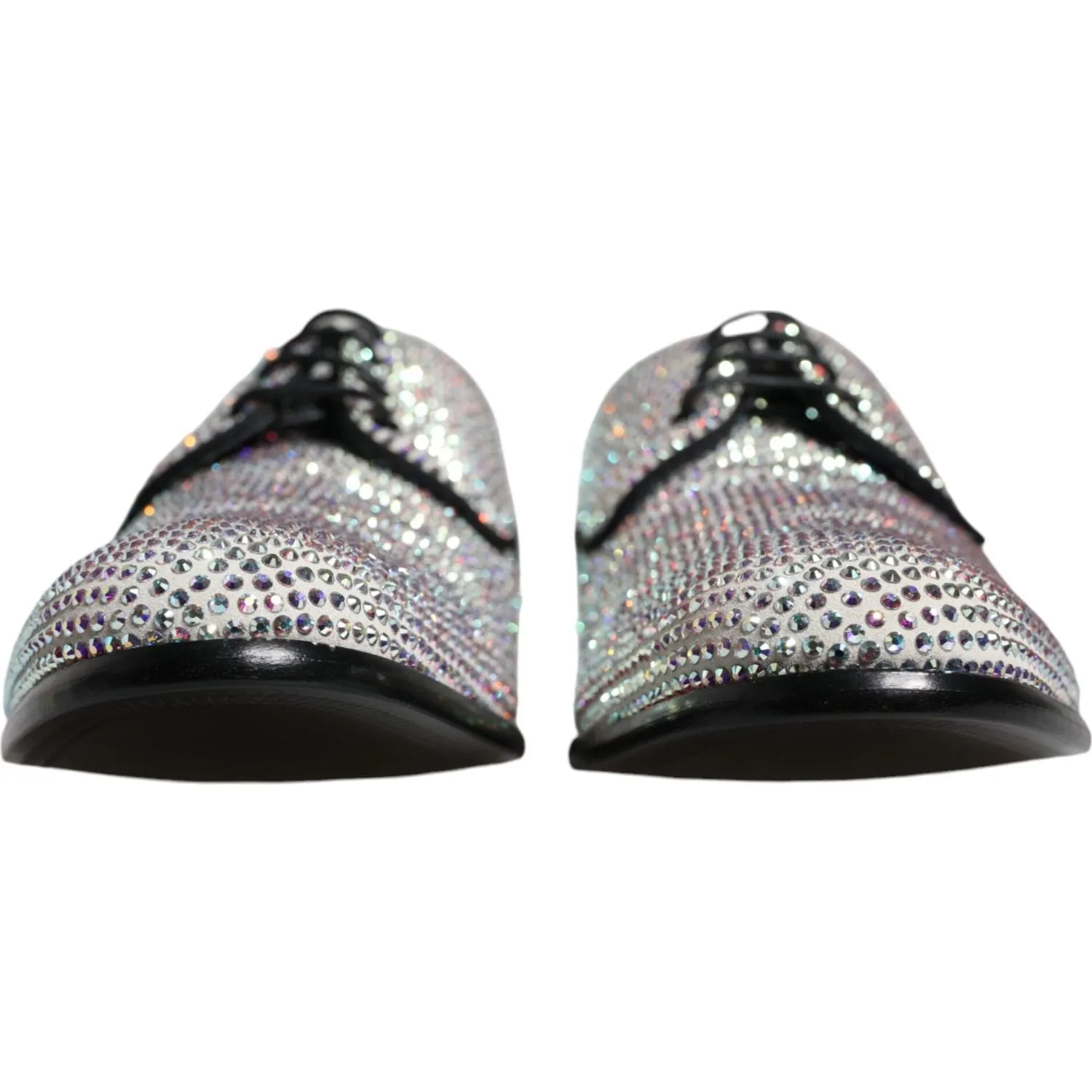 Dolce & Gabbana Silver Leather Rhinestones Derby Dress Shoes