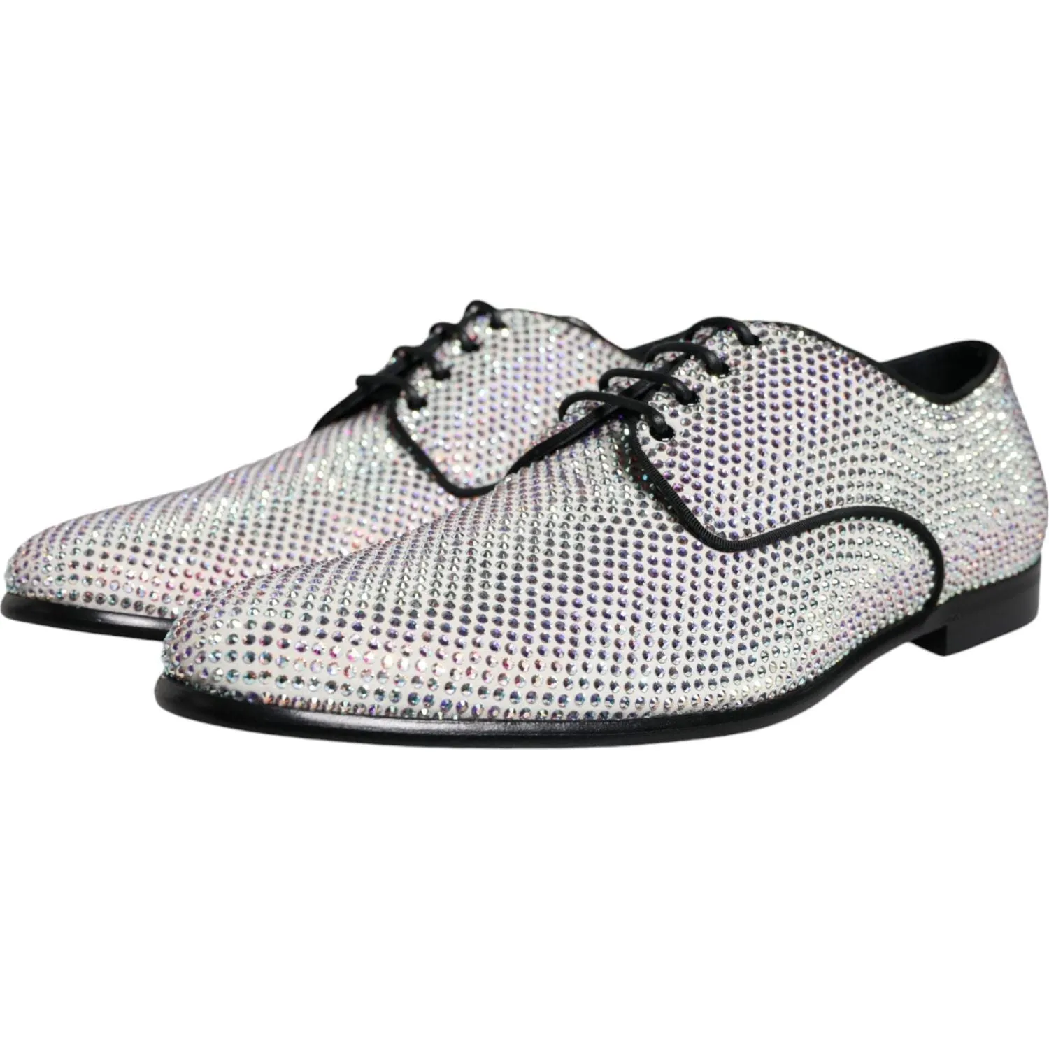 Dolce & Gabbana Silver Leather Rhinestones Derby Dress Shoes