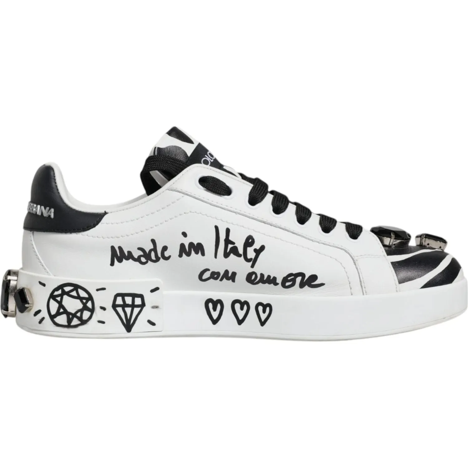 Dolce & Gabbana White Crystal Portofino Low Top Sneaker Shoes