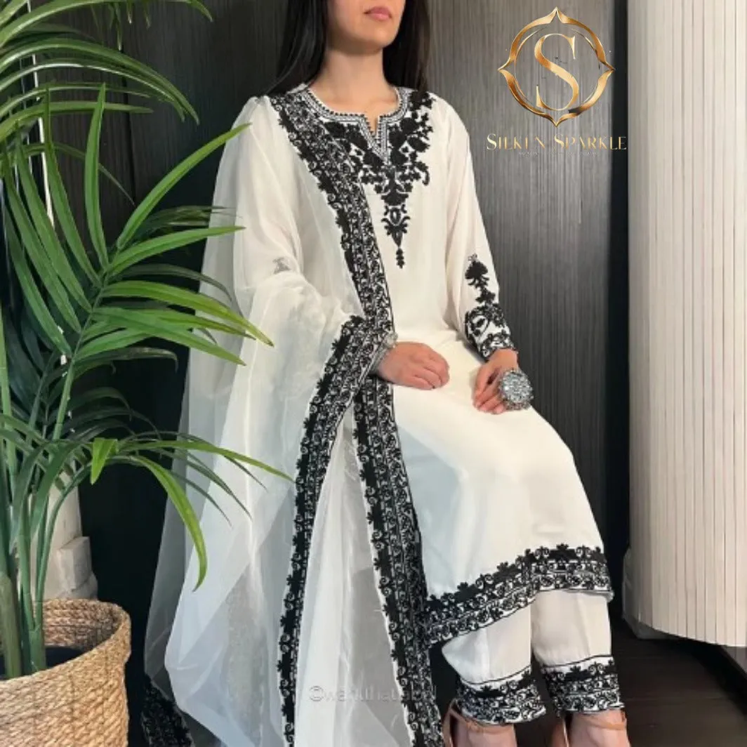 Elegant White Embroidered Salwar Kameez Set | Traditional Ethnic Wear