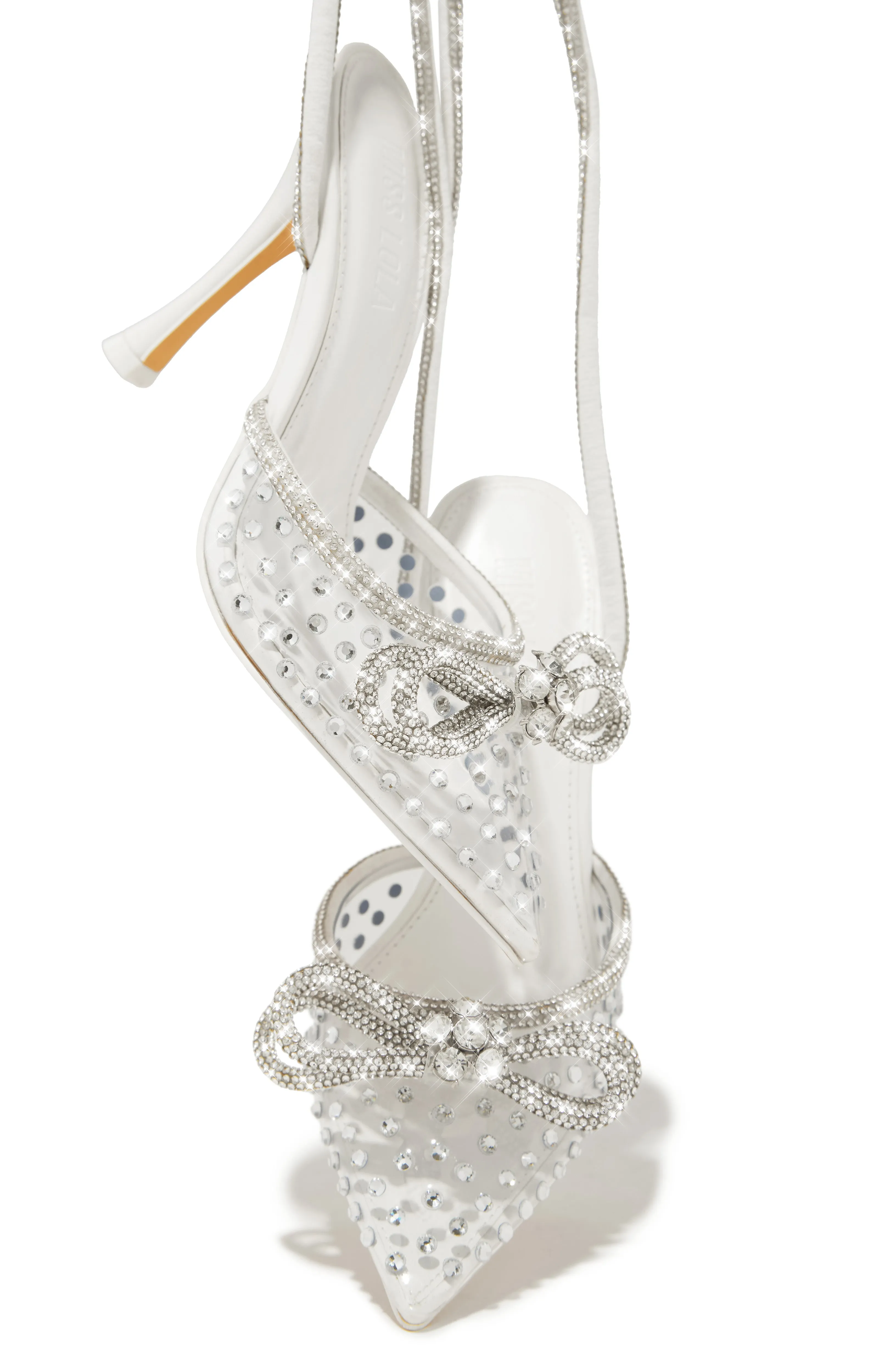 Elina Embellished Ankle Strap Pumps - White