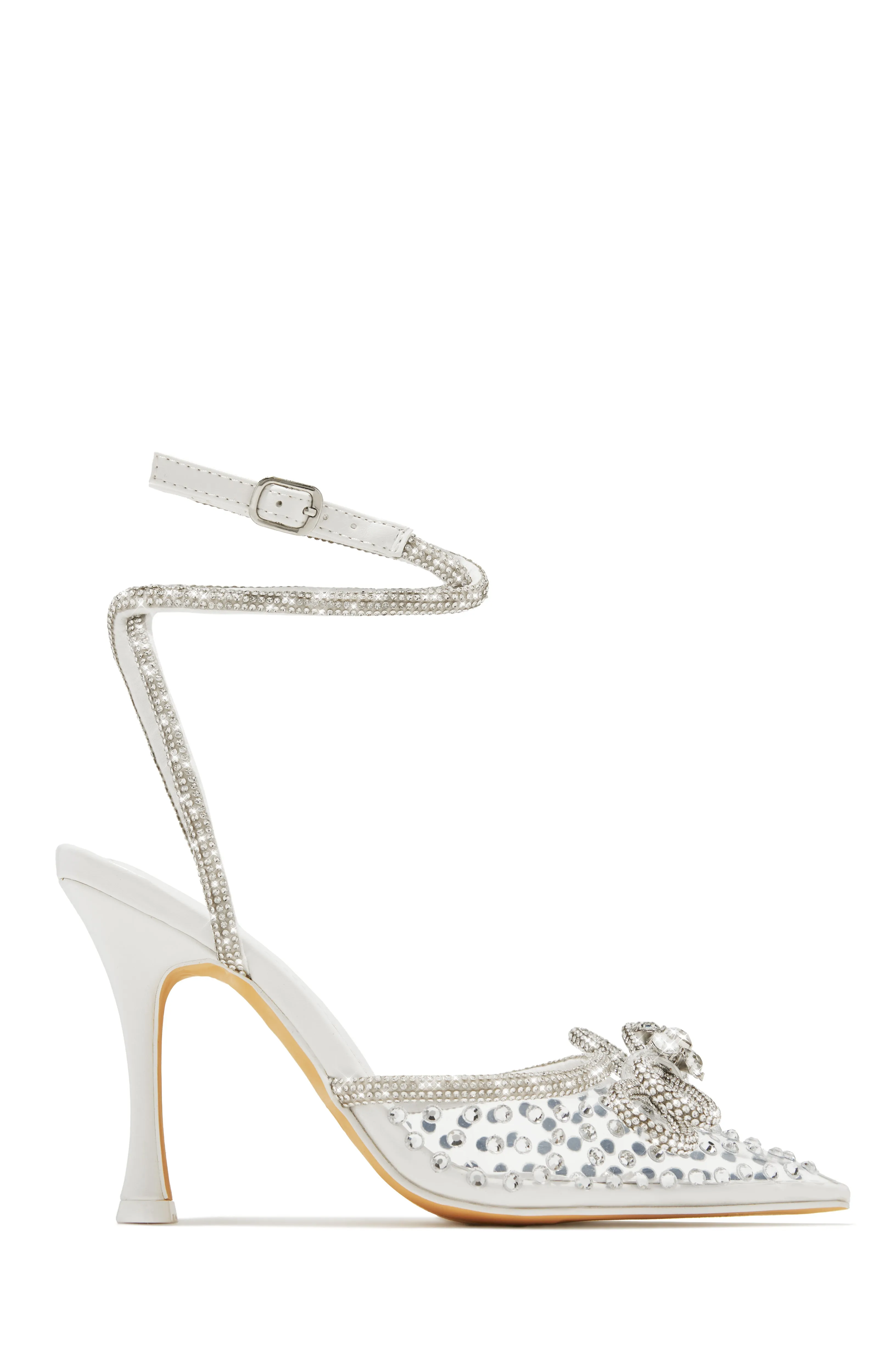 Elina Embellished Ankle Strap Pumps - White