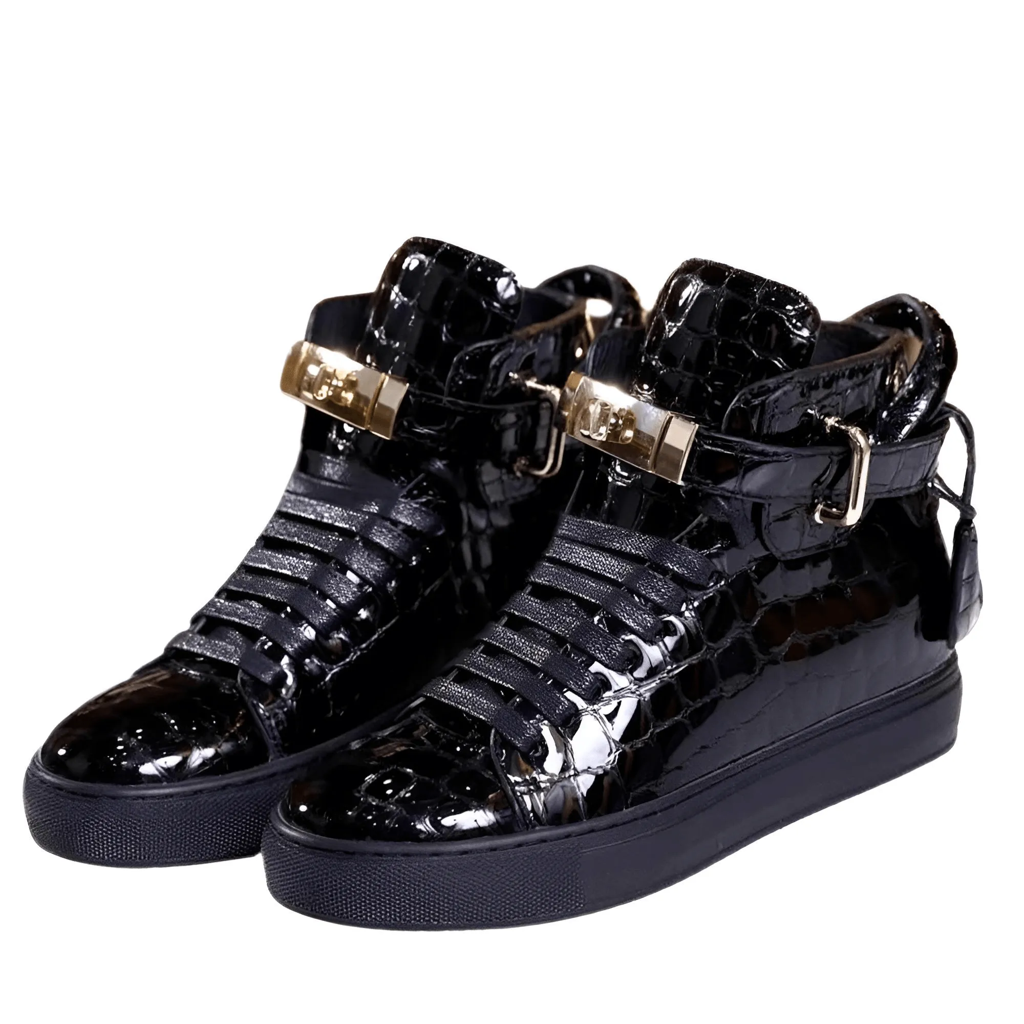 Embossed Crocodile Men's High Top Sneakers Lock Lace Red Flats Real Leather Designer Men‘s Casual Shoes